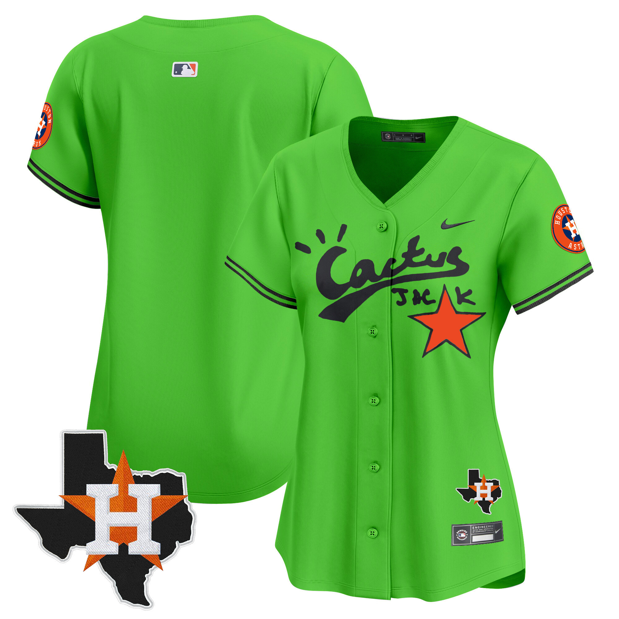 Women's Houston Astros Cactus Jack Patch Vapor Premier Limited Green Jersey V11 - Stitched