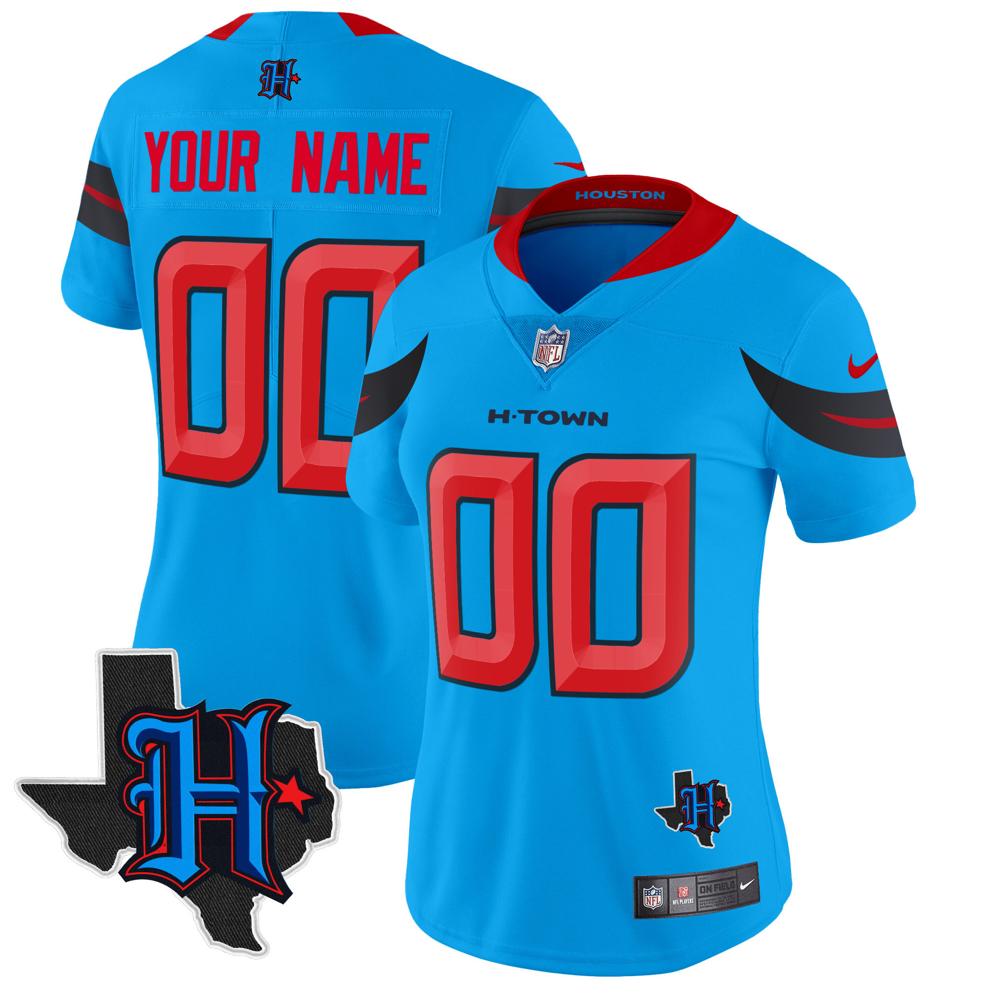 Women's Houston Texans 2024 Texas Patch Vapor Limited Custom Blue Jersey V3 - All Stitched
