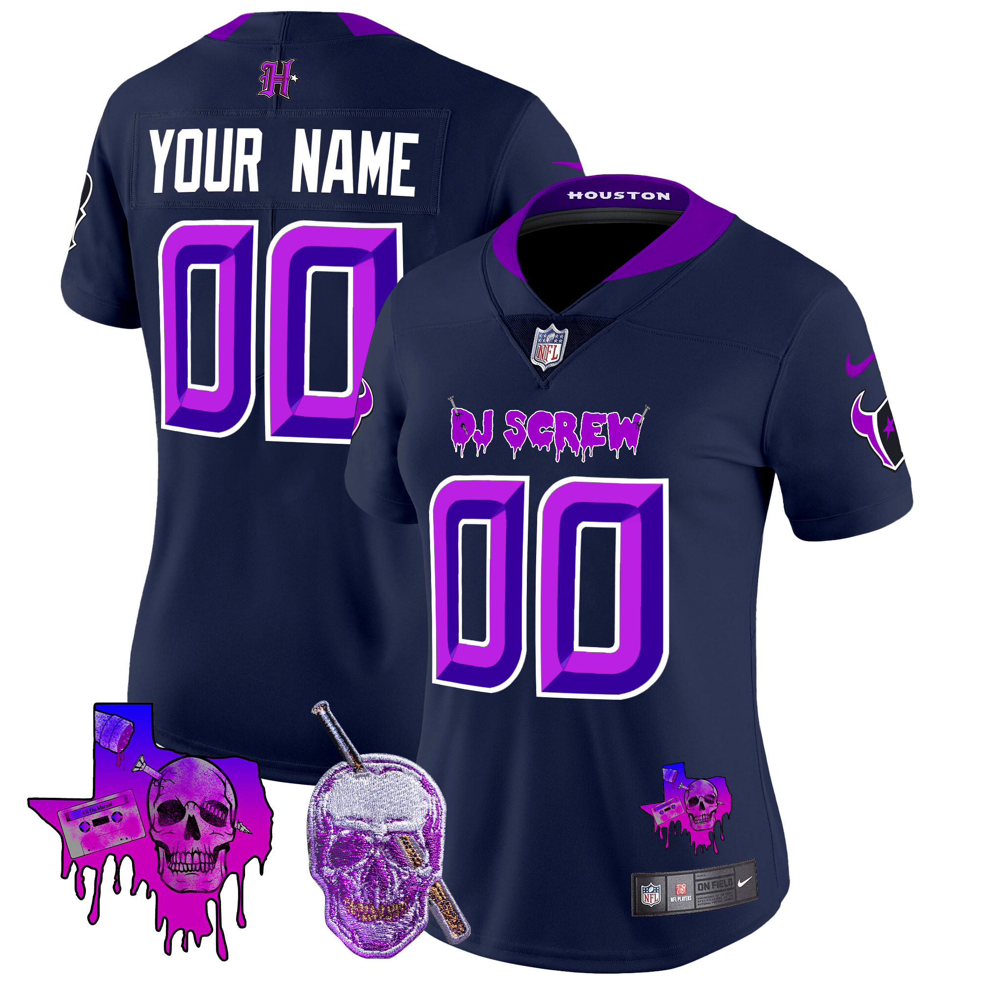 Women's Houston Texans DJ Screw Vapor Limited Custom Navy Jersey - All Stitched