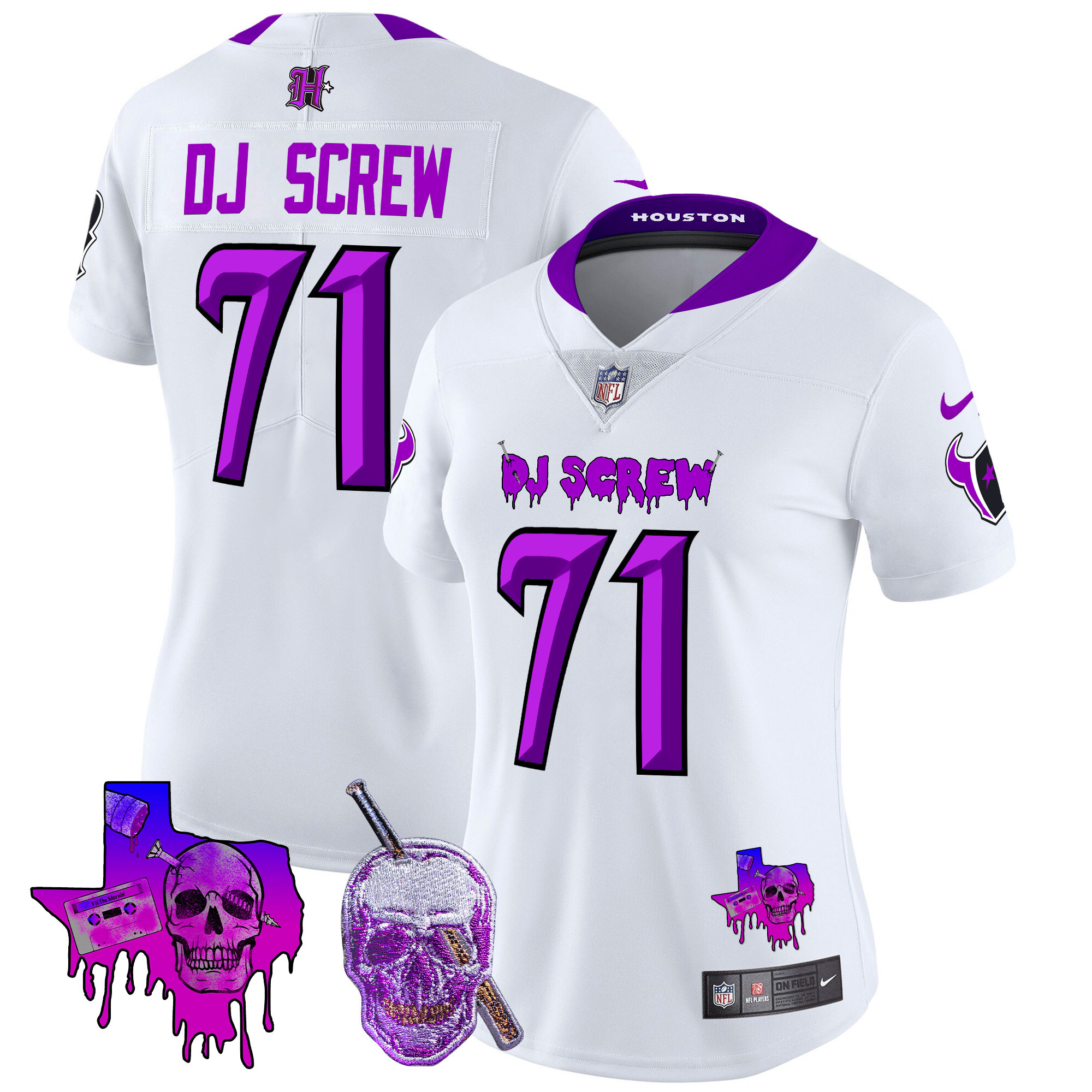 Women's Houston Texans DJ Screw Vapor Limited Screw 1971 White Jersey - All Stitched