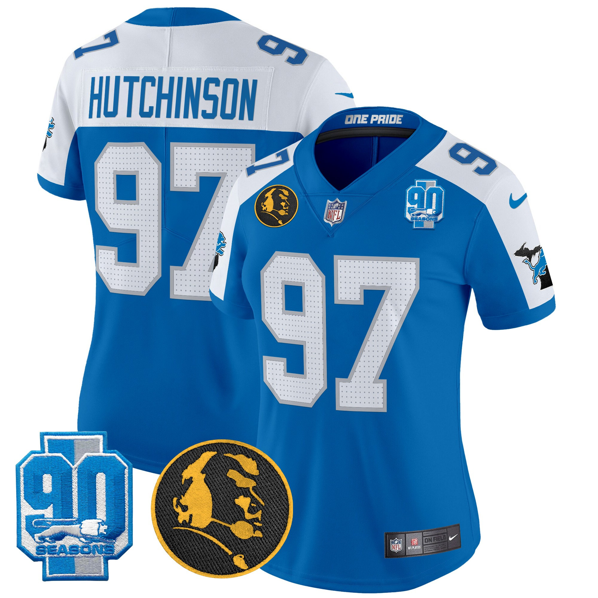 Women's Hutchinson Detroit Lions 2024 90th & John Madden Patch Vapor Limited Blue Alternate Jersey - All Stitched