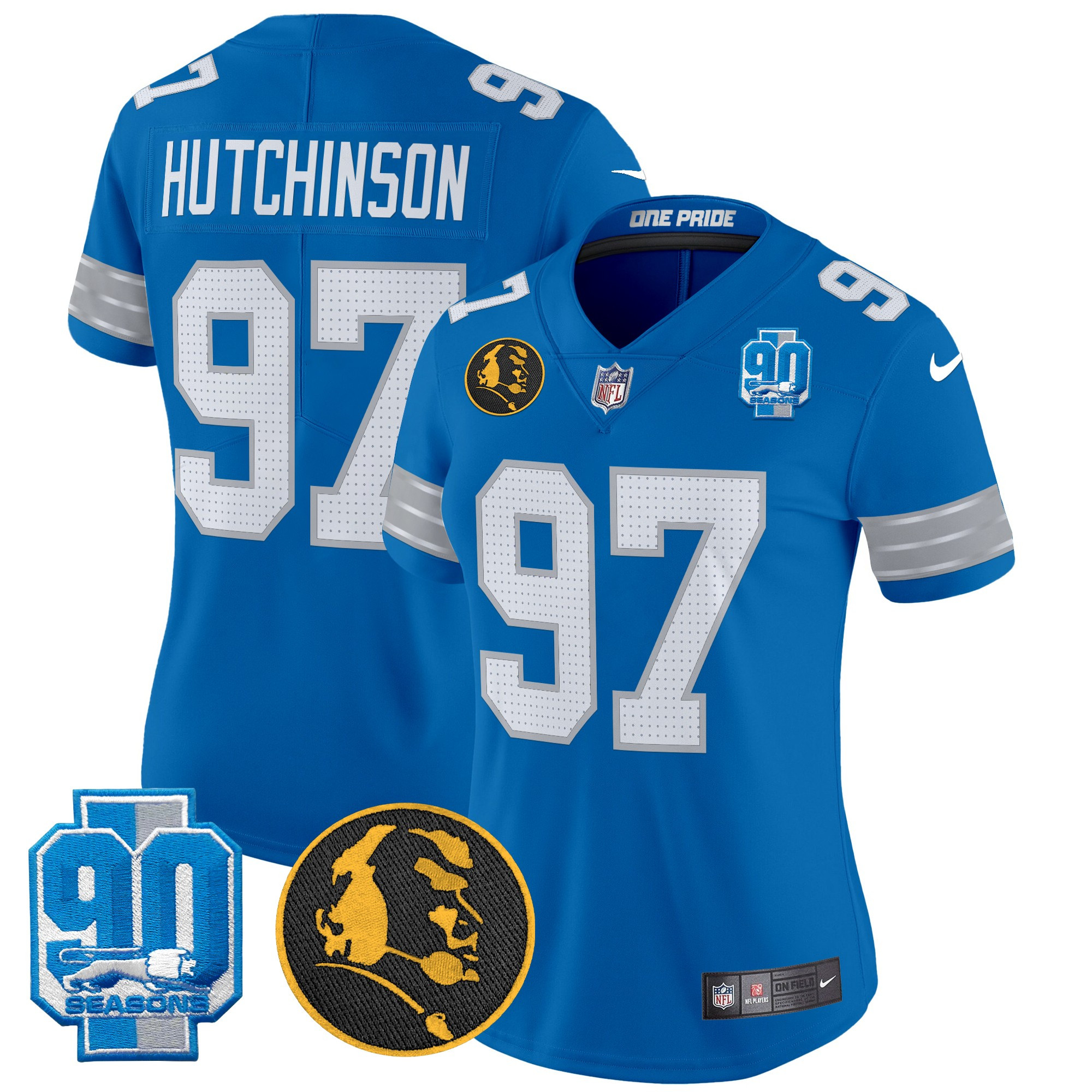 Women's Hutchinson Detroit Lions 2024 90th & John Madden Patch Vapor Limited Blue Jersey - All Stitched