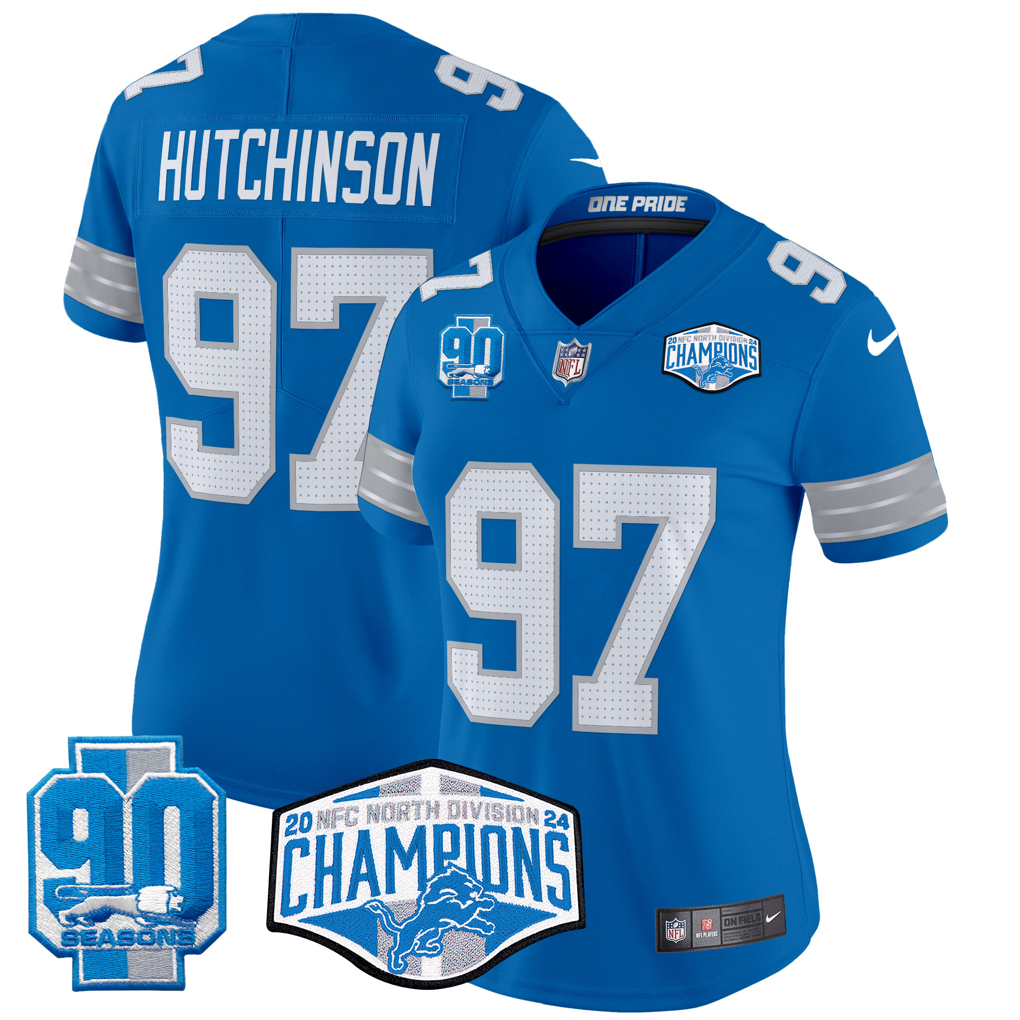 Women's Hutchinson Detroit Lions 2024 NFC North Division Champions Patch Vapor Limited Blue Jersey - All Stitched