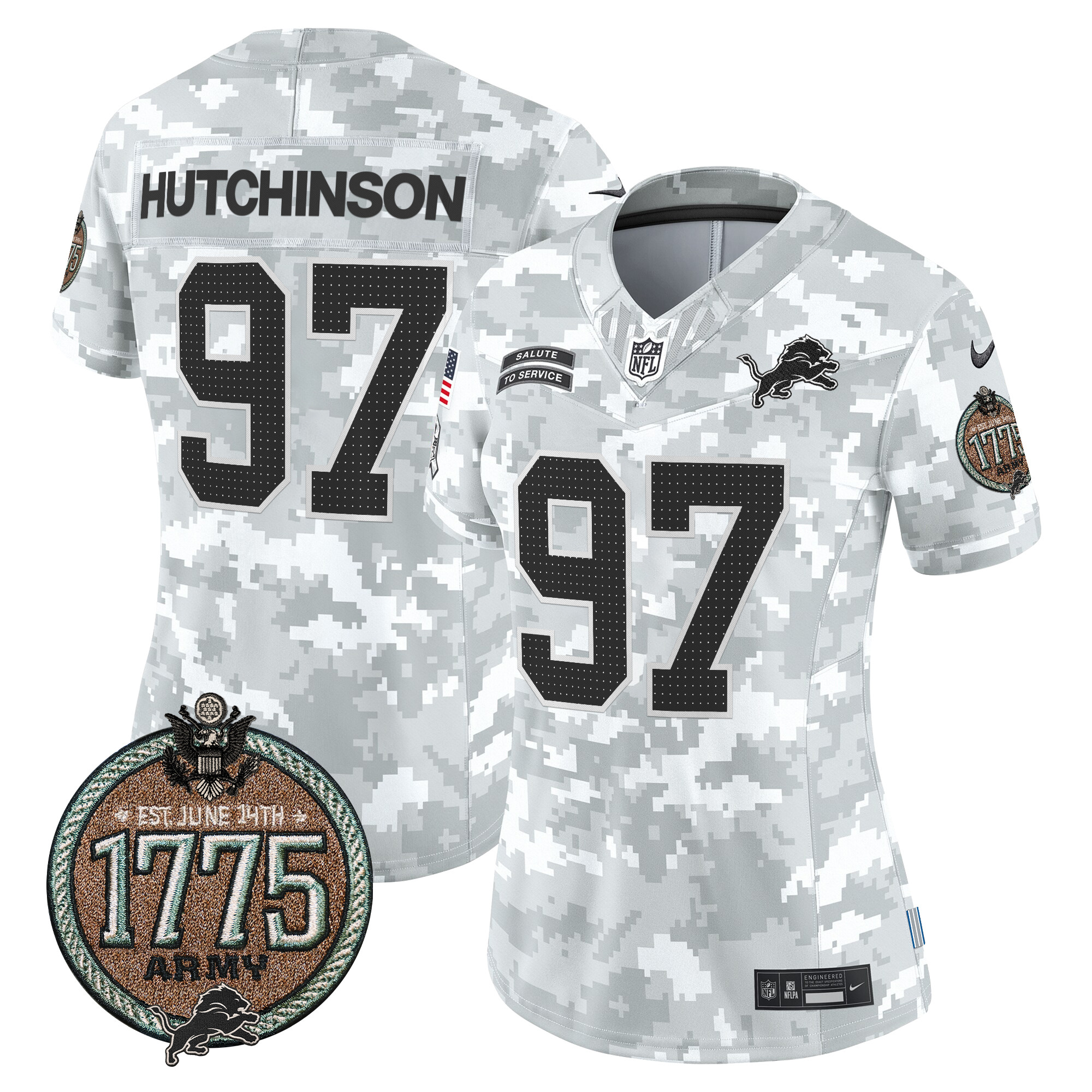 Women's Hutchinson Detroit Lions 2024 Salute to Service Establishment Year Patch Vapor Limited Army Jersey - All Stitched