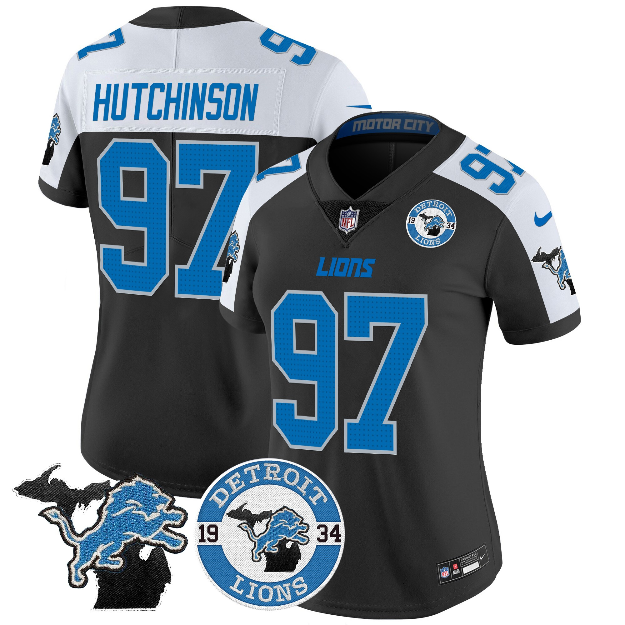 Women's Hutchinson Detroit Lions 2024 Vapor Limited Black Alternate Jersey - All Stitched