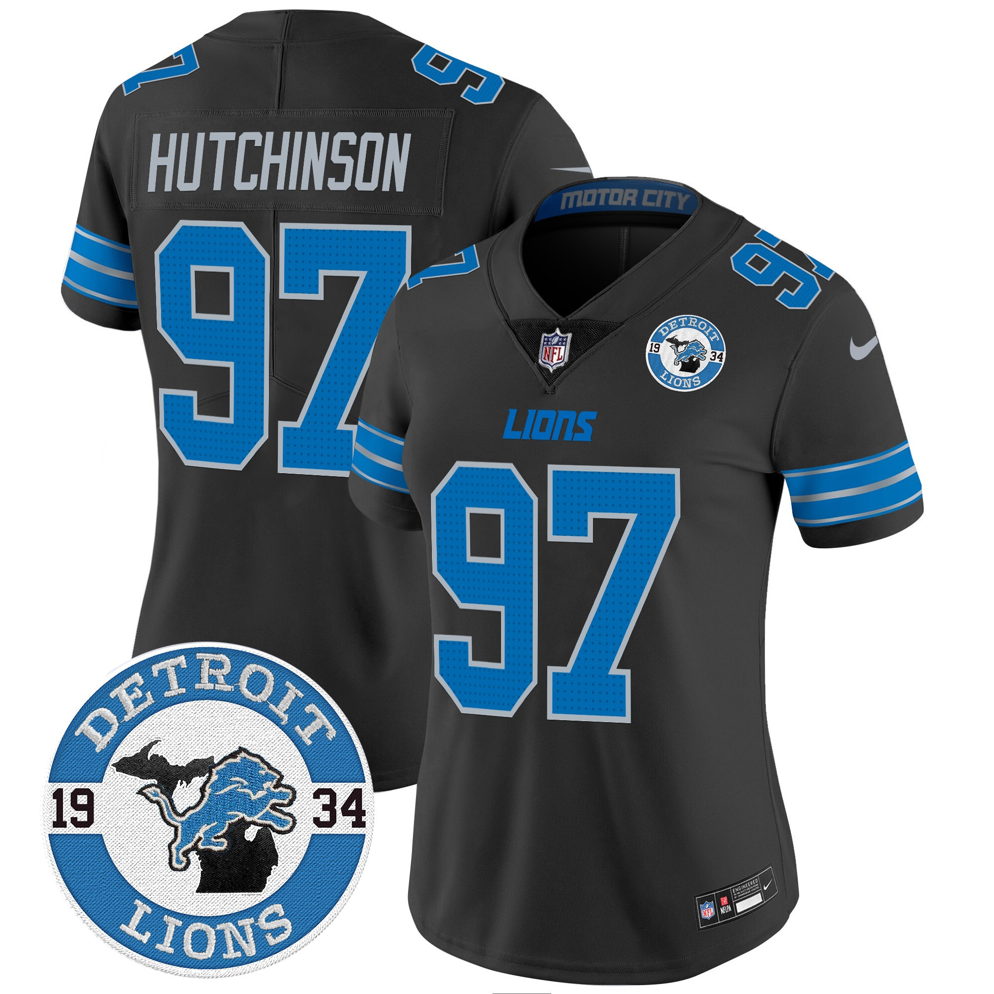 Women's Hutchinson Detroit Lions 2024 Vapor Limited Black Jersey - All Stitched
