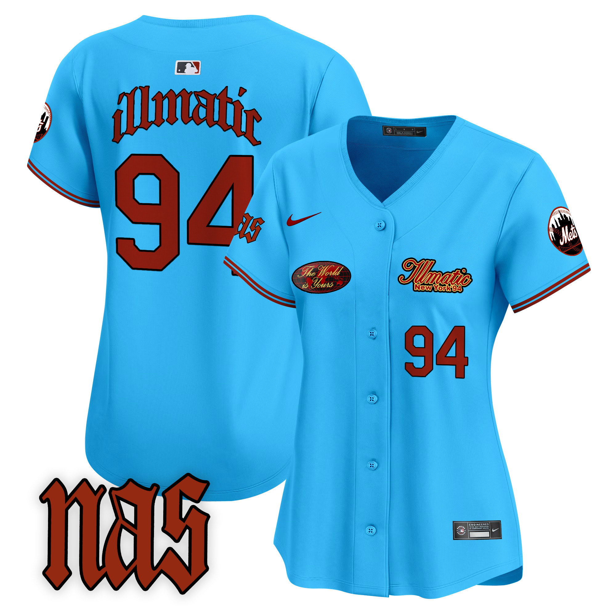 Women's Illmatic 1994 New York Mets Nas Illmatic Vapor Premier Limited Light Blue Jersey V2 - All Stitched