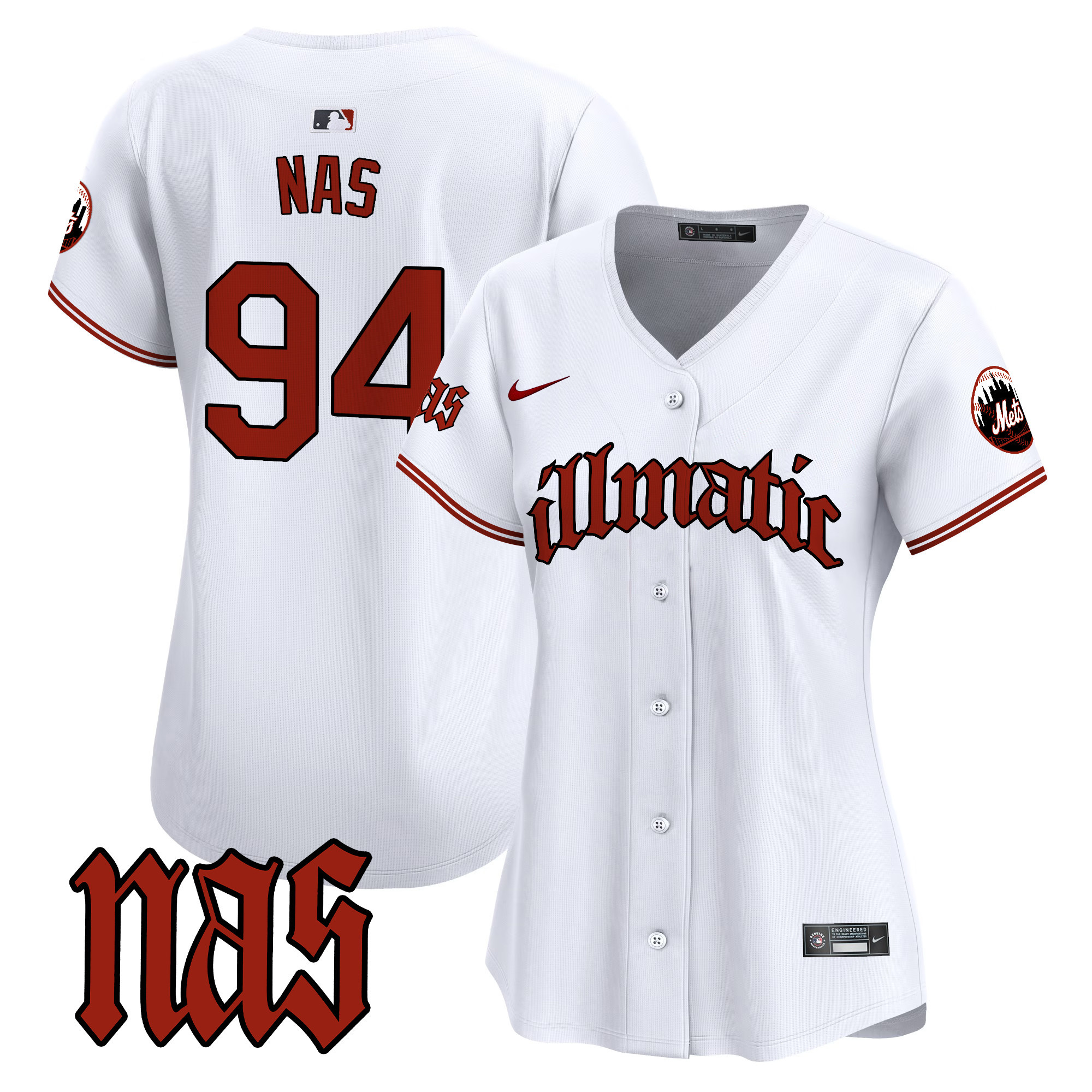 Women's Illmatic 1994 New York Mets Nas Illmatic Vapor Premier Limited White Jersey - All Stitched