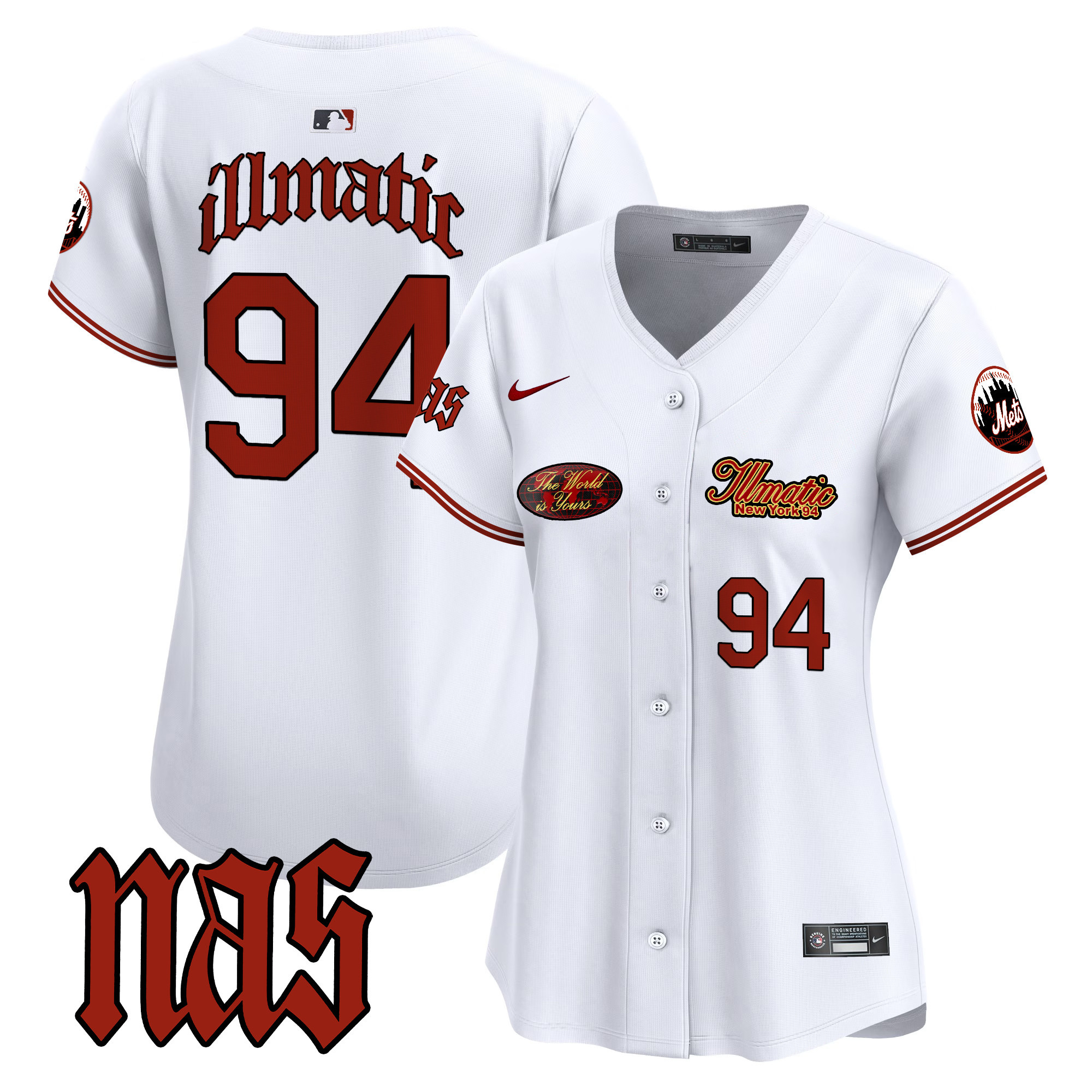 Women's Illmatic 1994 New York Mets Nas Illmatic Vapor Premier Limited White Jersey V2 - All Stitched