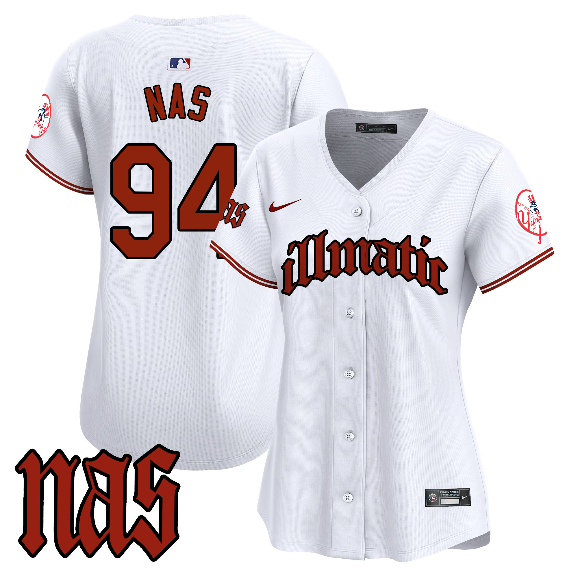 Women's Illmatic 1994 New York Yankees Nas Illmatic Vapor Premier Limited White Jersey - All Stitched