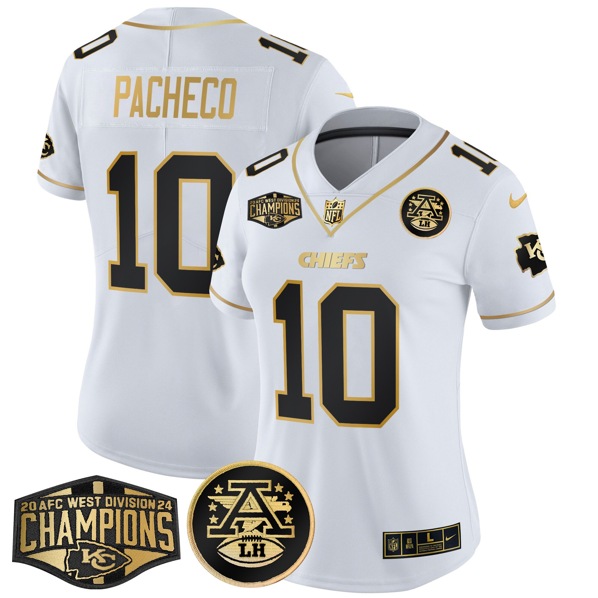 Women's Isiah Pacheco Kansas City Chiefs 2024 AFC West Division Champions Patch Gold Vapor Limited White Gold Jersey - All Stitched