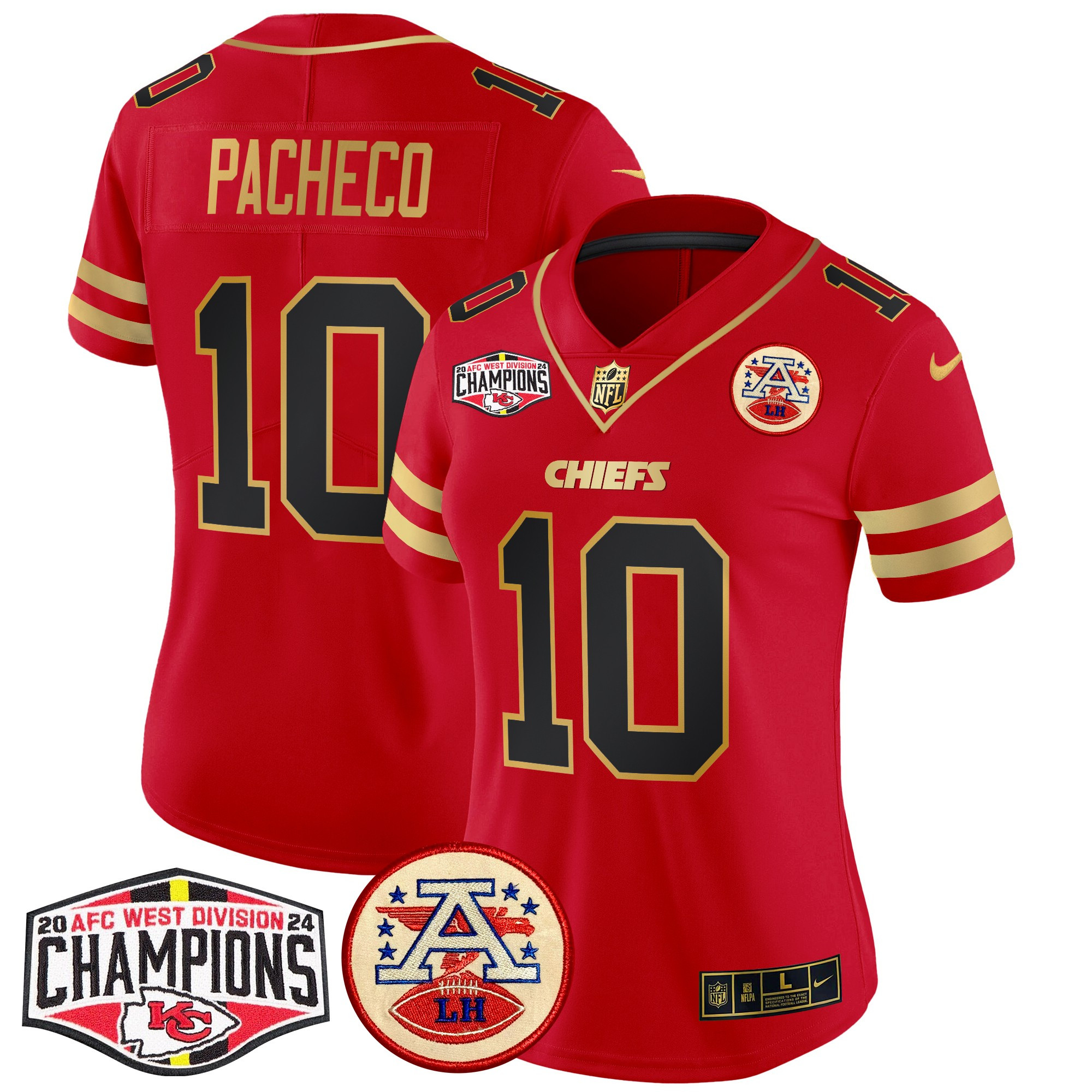 Women's Isiah Pacheco Kansas City Chiefs 2024 AFC West Division Champions Patch Vapor Limited Black Red Jersey - All Stitched
