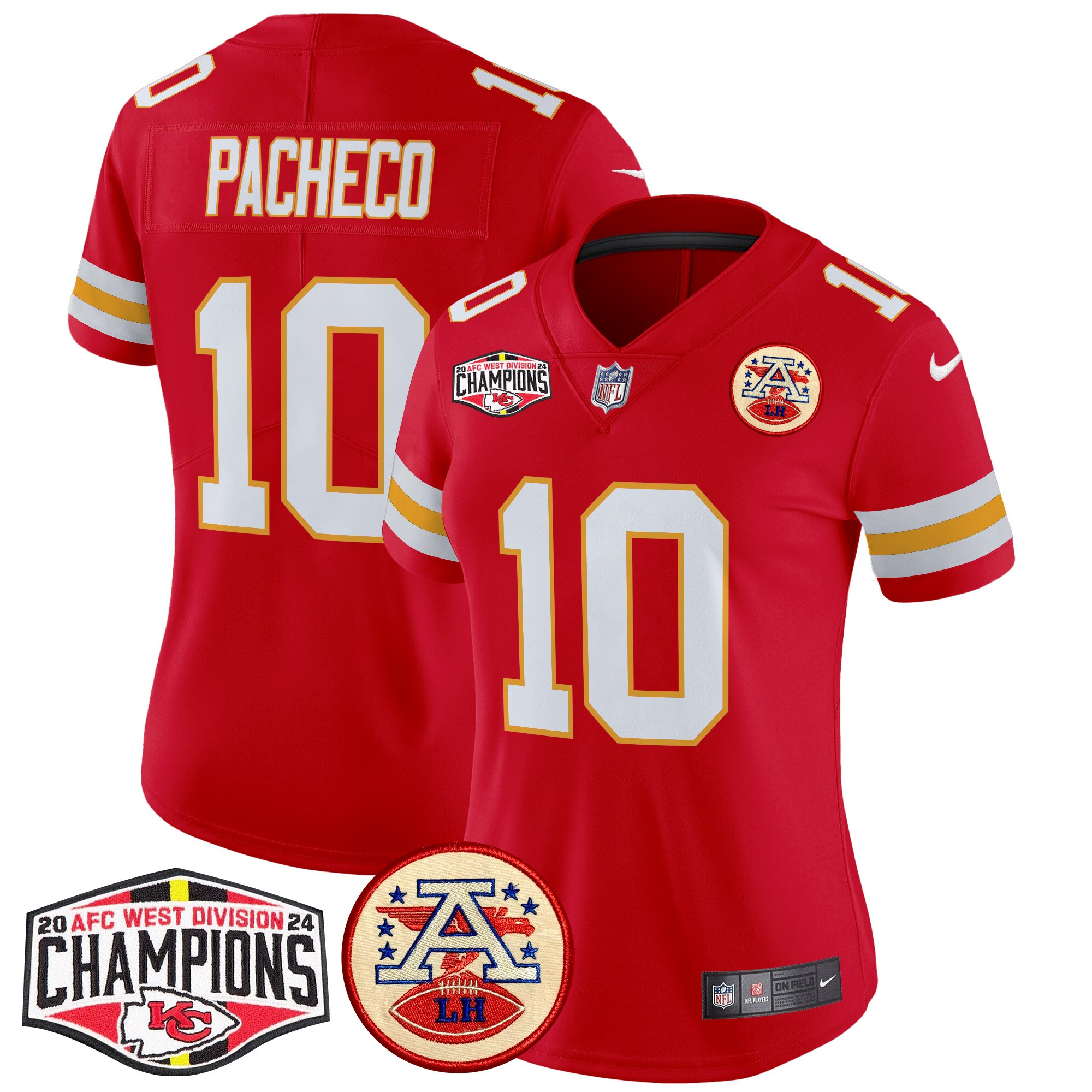 Women's Isiah Pacheco Kansas City Chiefs 2024 AFC West Division Champions Patch Vapor Limited Red Jersey - All Stitched