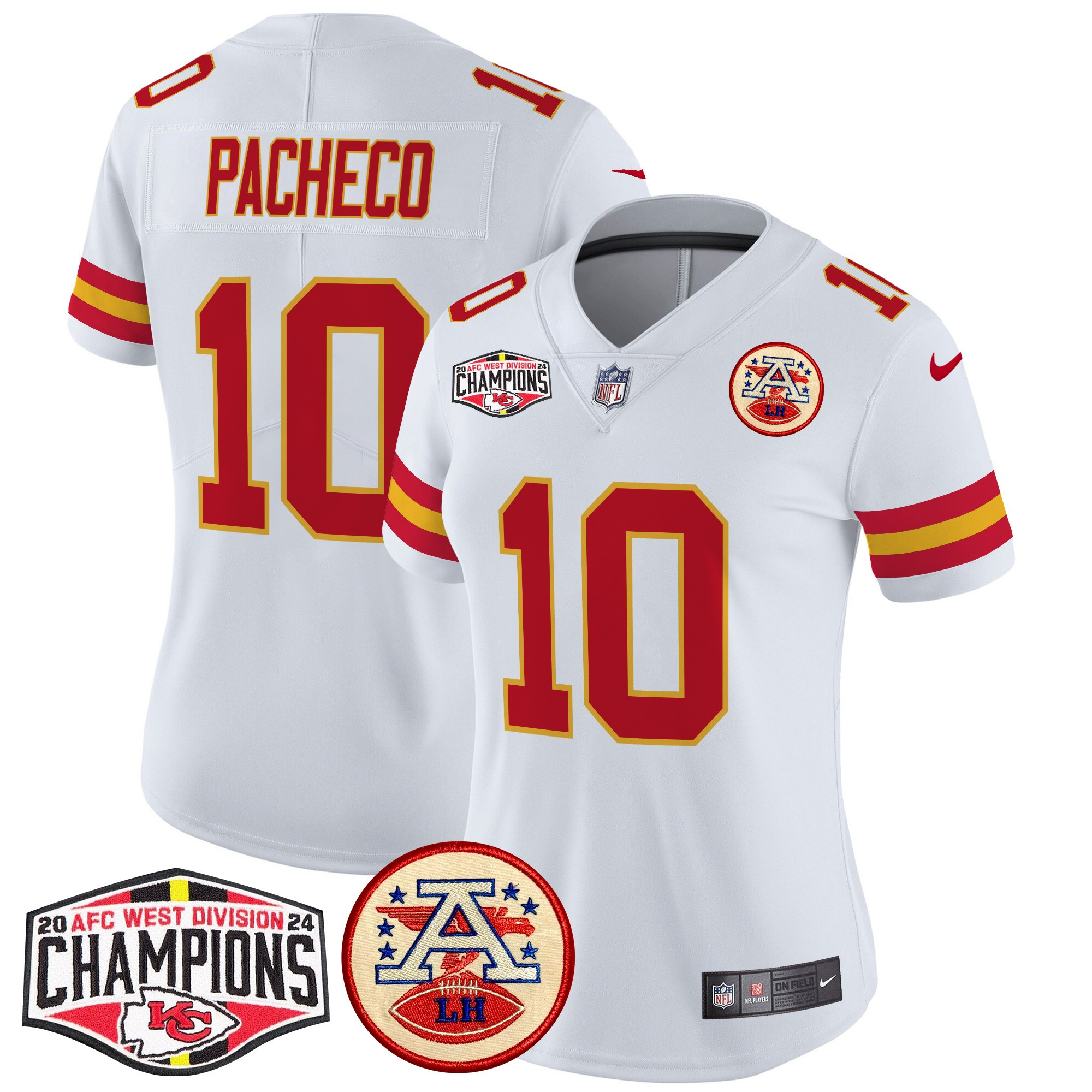 Women's Isiah Pacheco Kansas City Chiefs 2024 AFC West Division Champions Patch Vapor Limited White Jersey - All Stitched
