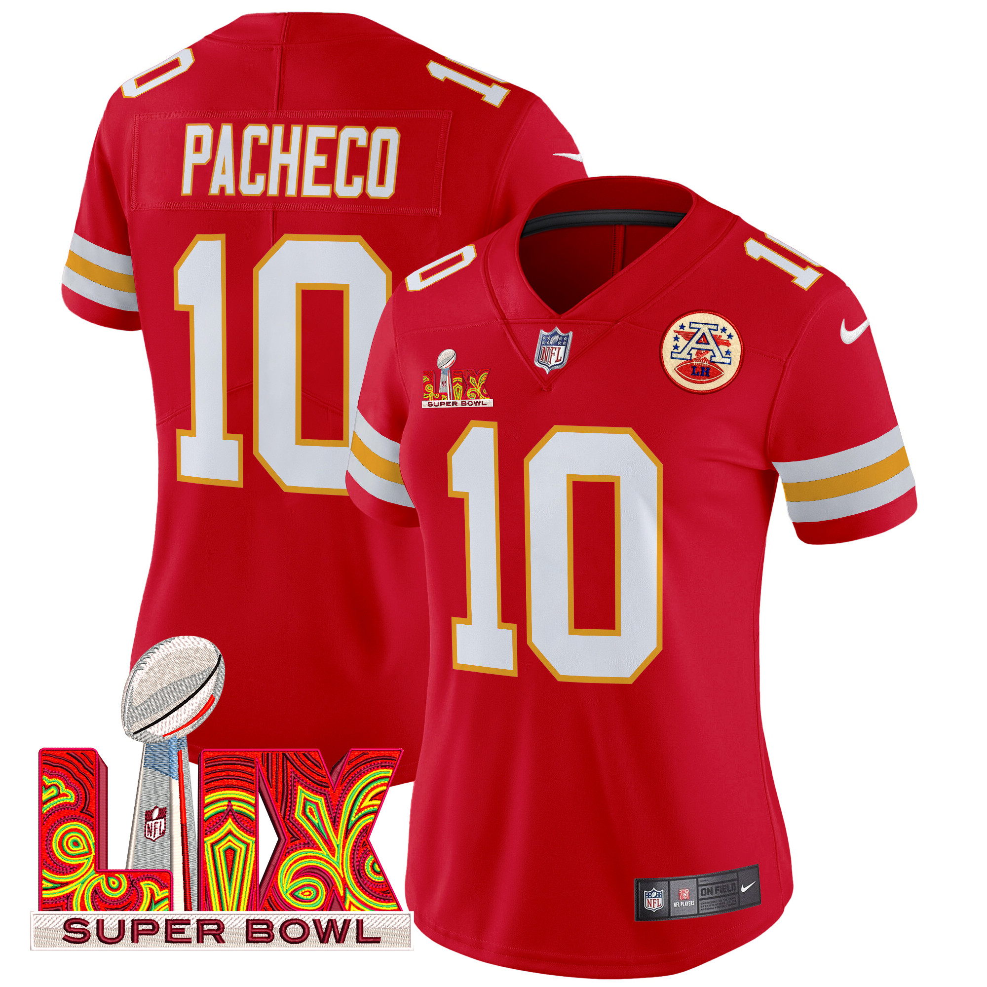 Women's Isiah Pacheco Kansas City Chiefs Super Bowl LIX Patch Vapor Limited Red Jersey - All Stitched