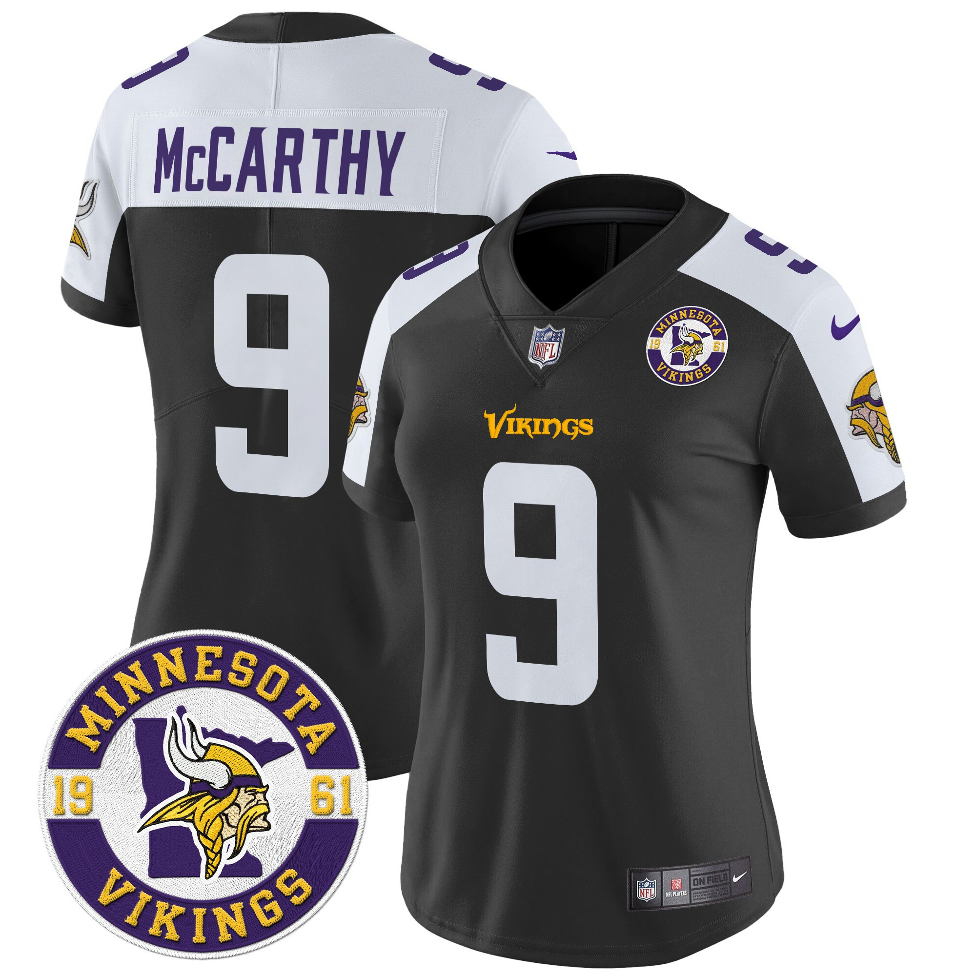 Women's J.J. McCarthy Minnesota Vikings 2024 Vapor Limited Black Alternate Jersey - All Stitched