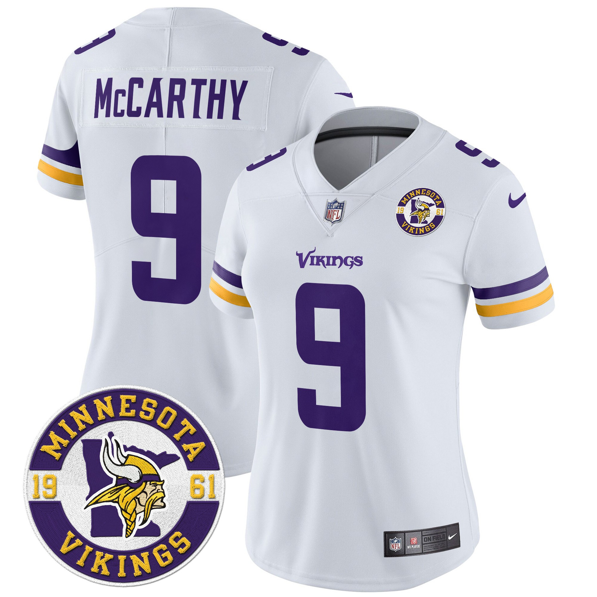 Women's J.J. McCarthy Minnesota Vikings 2024 Vapor Limited White Jersey - All Stitched