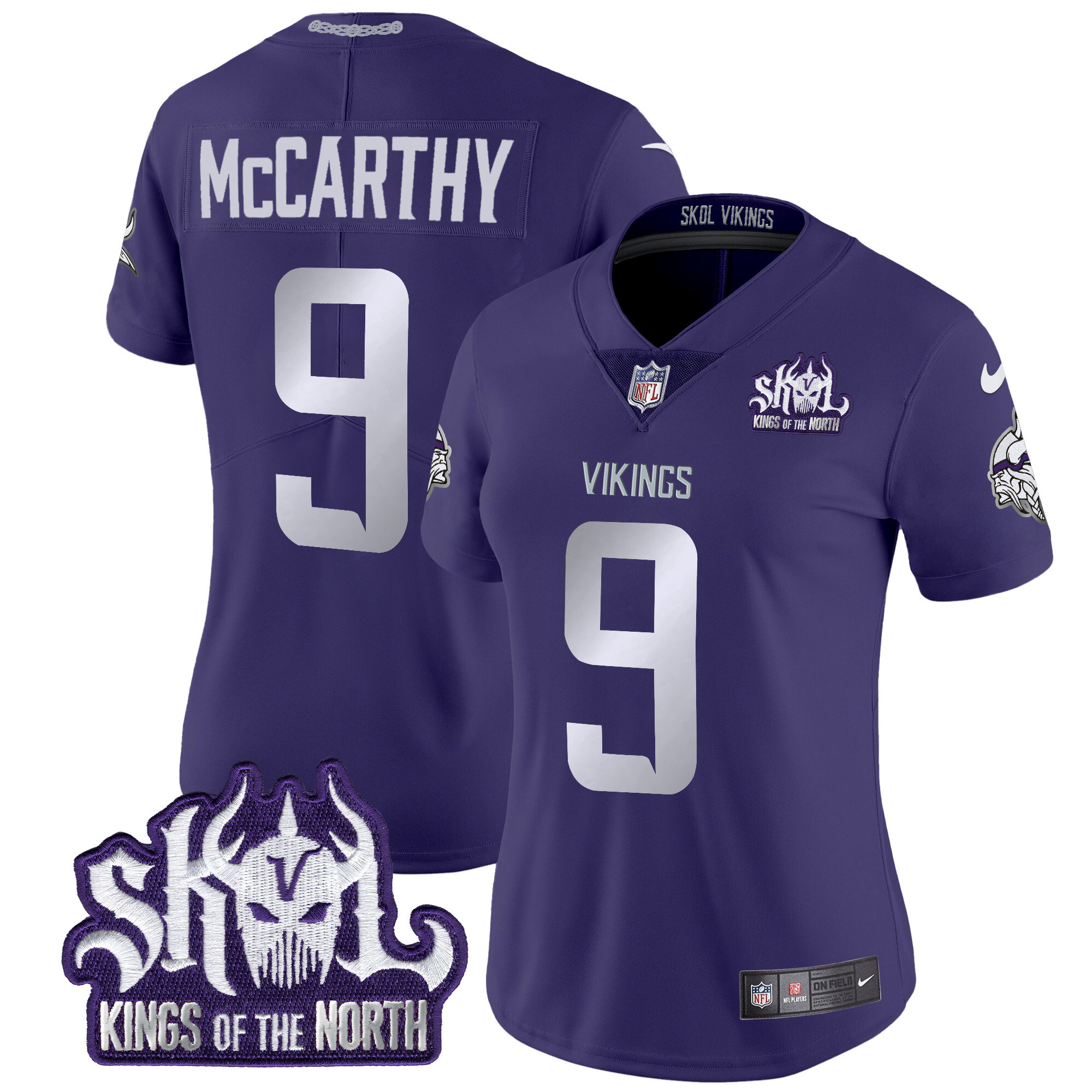 Women's J.J. McCarthy Minnesota Vikings 2024 Winter Warrior Skol Patch Vapor Limited Purple Jersey - All Stitched