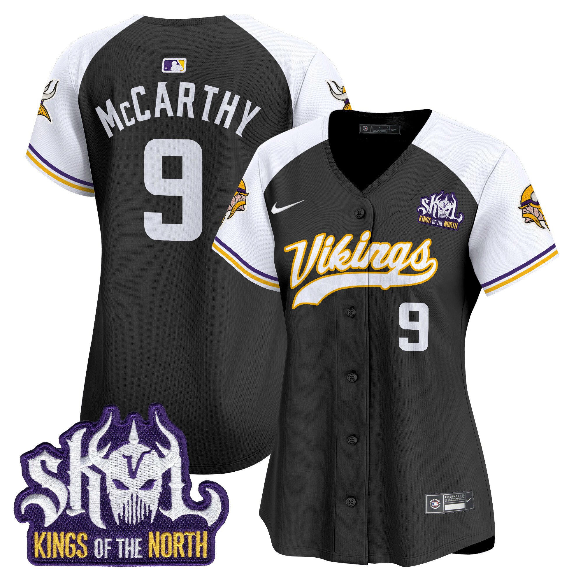Women's J.J. McCarthy Minnesota Vikings Kings Of The North Patch Vapor Premier Limited Black Alternate Jersey - All Stitched