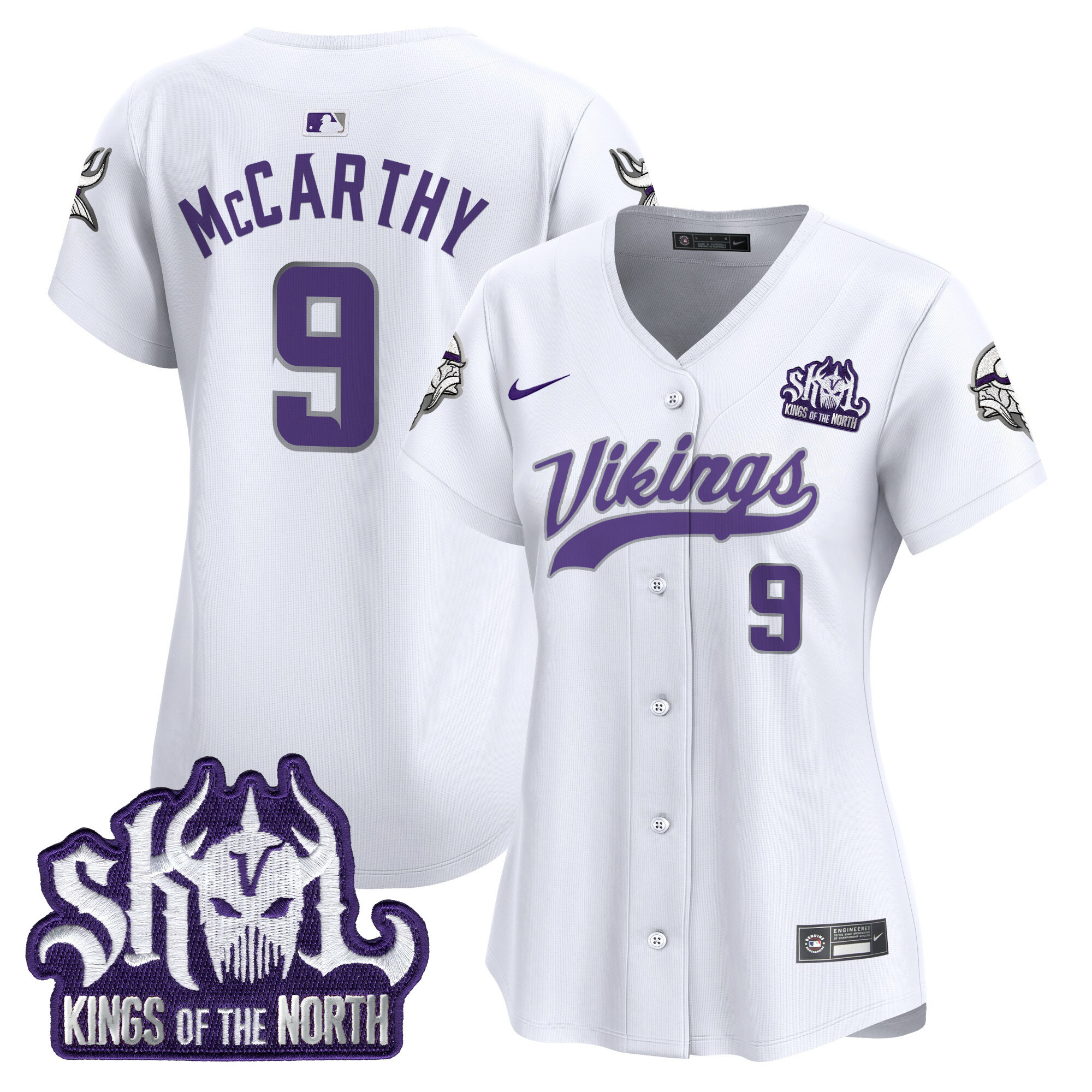 Women's J.J. McCarthy Minnesota Vikings Kings Of The North Patch Vapor Premier Limited Winter Warrior Jersey - All Stitched