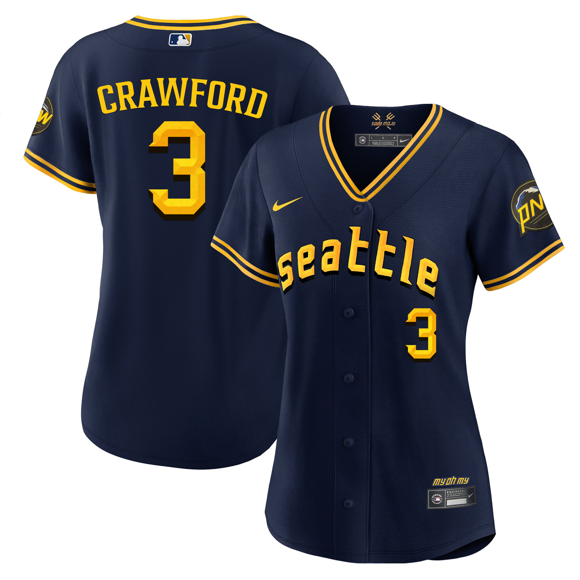 Women's J.P. Crawford Seattle Mariners 2023 City Connect Fan Made Navy Jersey - All Stitched