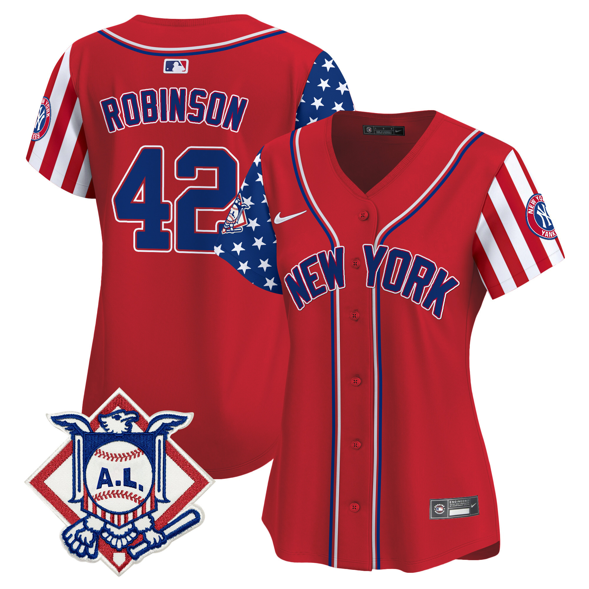 Women's Jackie Robinson New York Yankees 2024 Fourth of July Vapor Premier Limited Red Jersey V2 - All Stitched