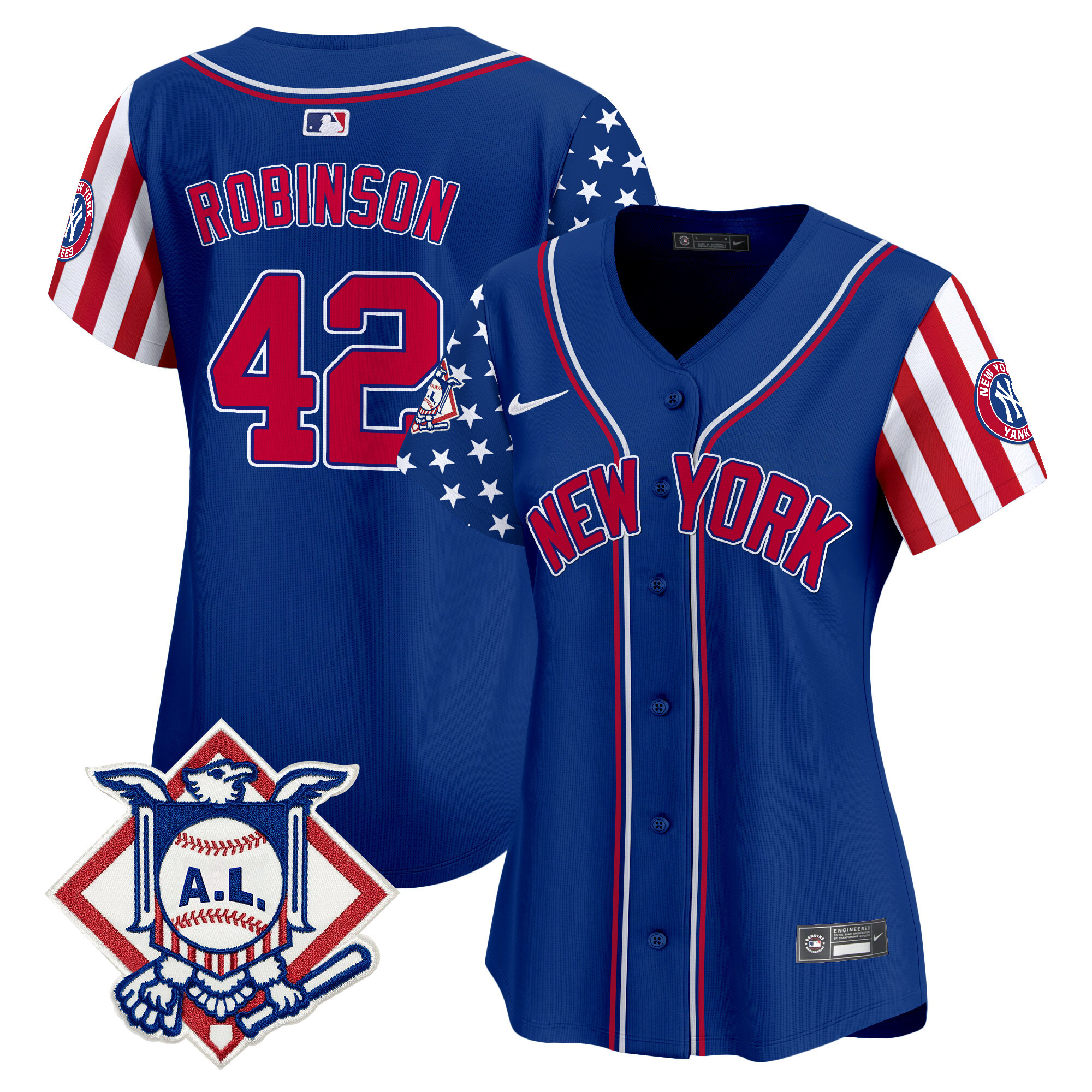 Women's Jackie Robinson New York Yankees 2024 Fourth of July Vapor Premier Limited Royal Jersey V2 - All Stitched