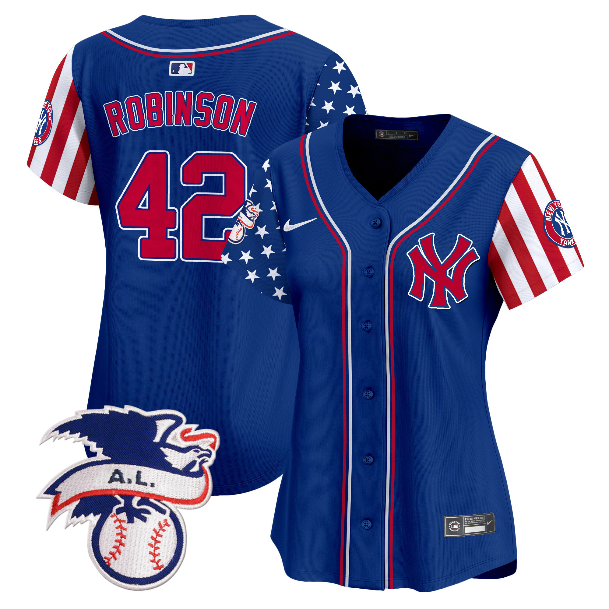 Women's Jackie Robinson New York Yankees 2024 Fourth of July Vapor Premier Limited Royal Jersey V5 - All Stitched