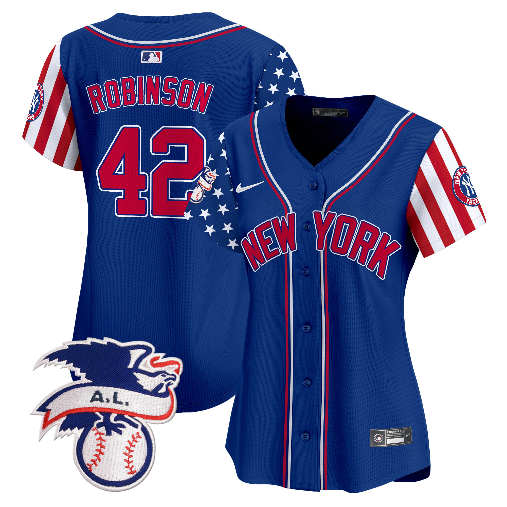 Women's Jackie Robinson New York Yankees 2024 Fourth of July Vapor Premier Limited Royal Jersey V6 - All Stitched