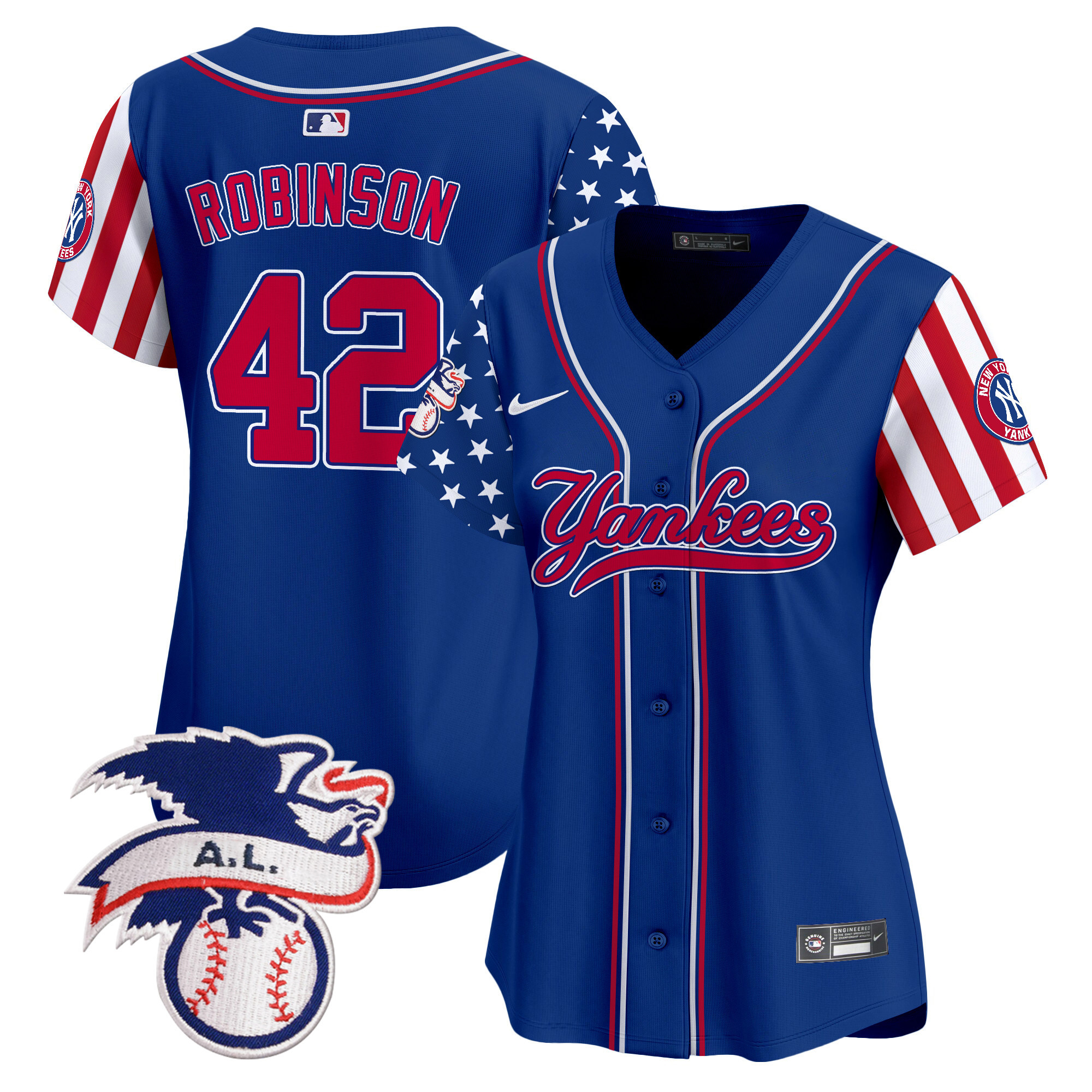 Women's Jackie Robinson New York Yankees 2024 Fourth of July Vapor Premier Limited Royal Jersey V7 - All Stitched