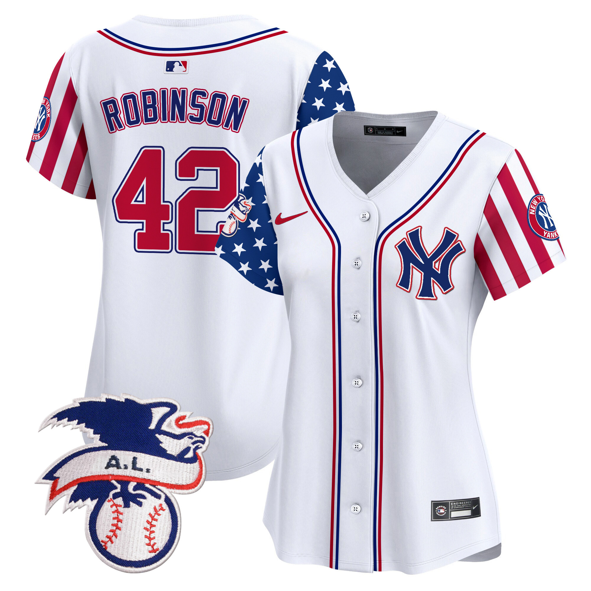 Women's Jackie Robinson New York Yankees 2024 Fourth of July Vapor Premier Limited White Jersey V5 - All Stitched