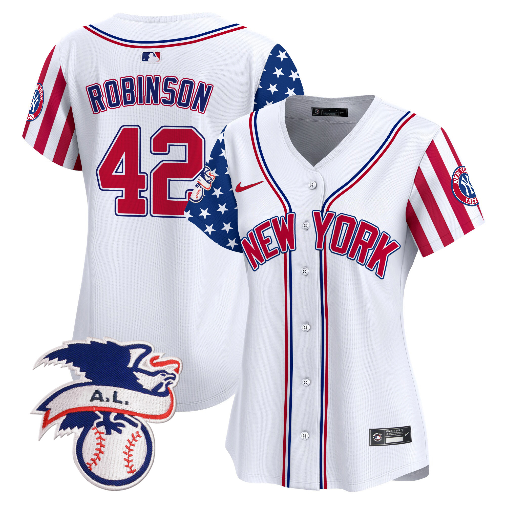Women's Jackie Robinson New York Yankees 2024 Fourth of July Vapor Premier Limited White Jersey V6 - All Stitched