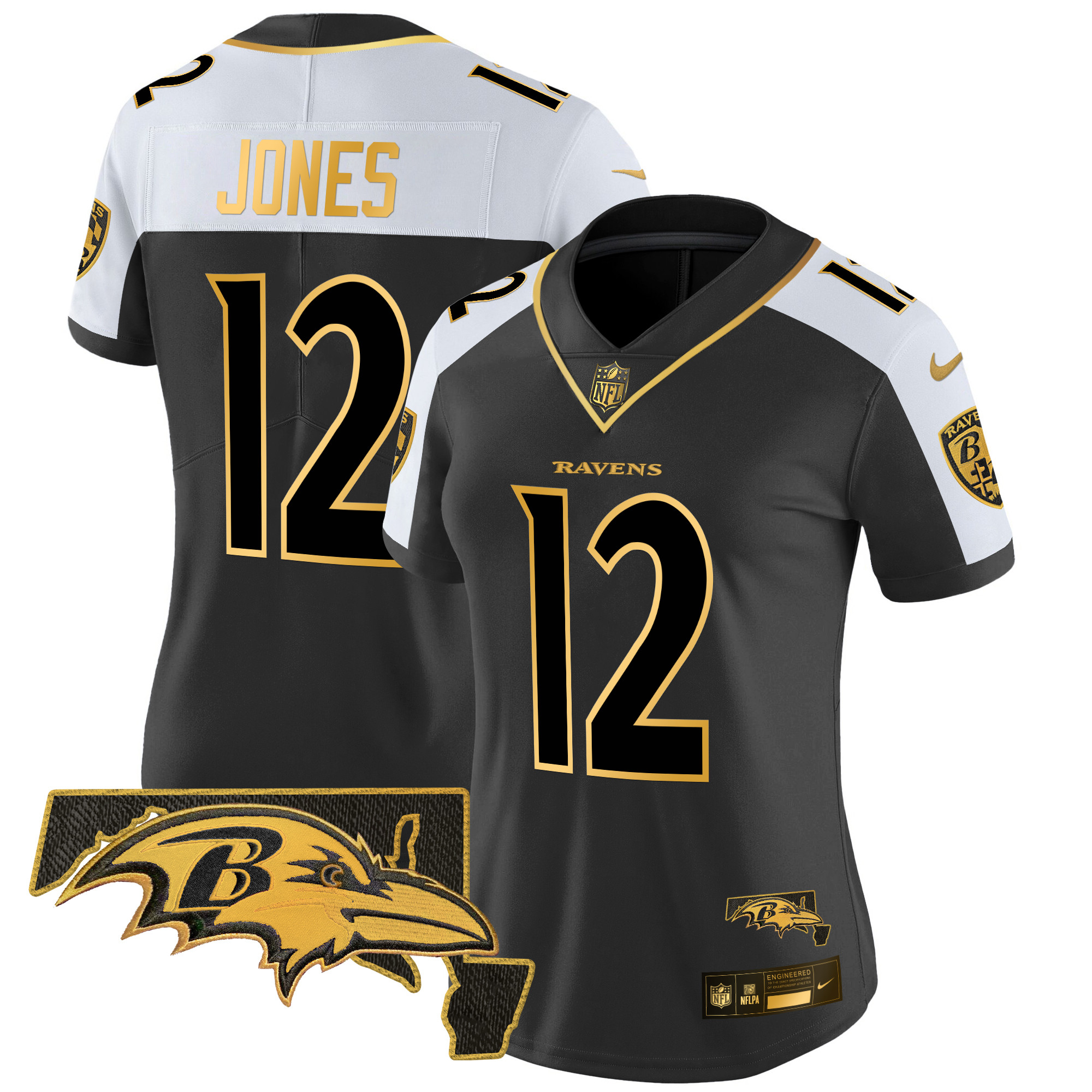 Women's Jacoby Jones Baltimore Ravens Maryland Patch Gold Vapor Limited Alternate Jersey - All Stitched
