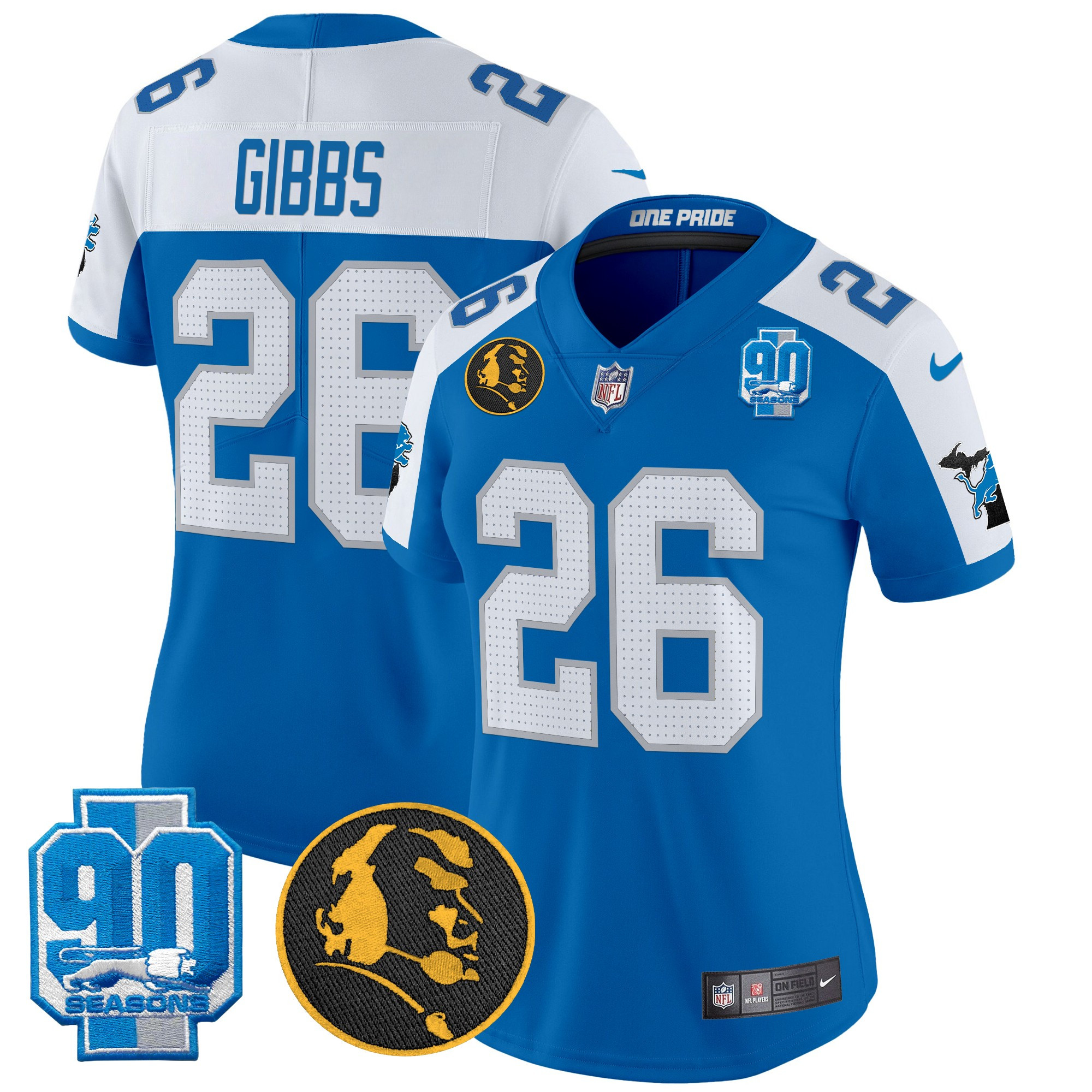 Women's Jahmyr Gibbs Detroit Lions 2024 90th & John Madden Patch Vapor Limited Blue Alternate Jersey - All Stitched