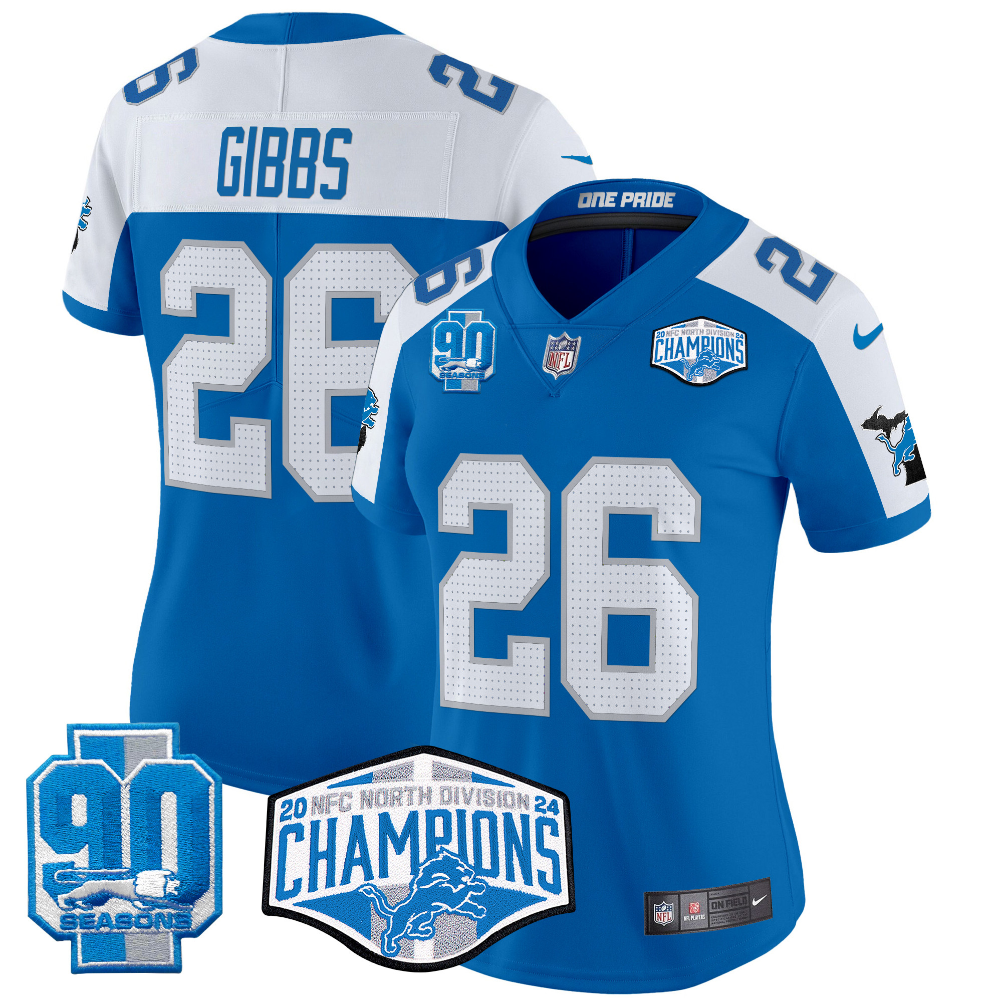 Women's Jahmyr Gibbs Detroit Lions 2024 NFC North Division Champions Patch Vapor Limited Blue Alternate Jersey - All Stitched
