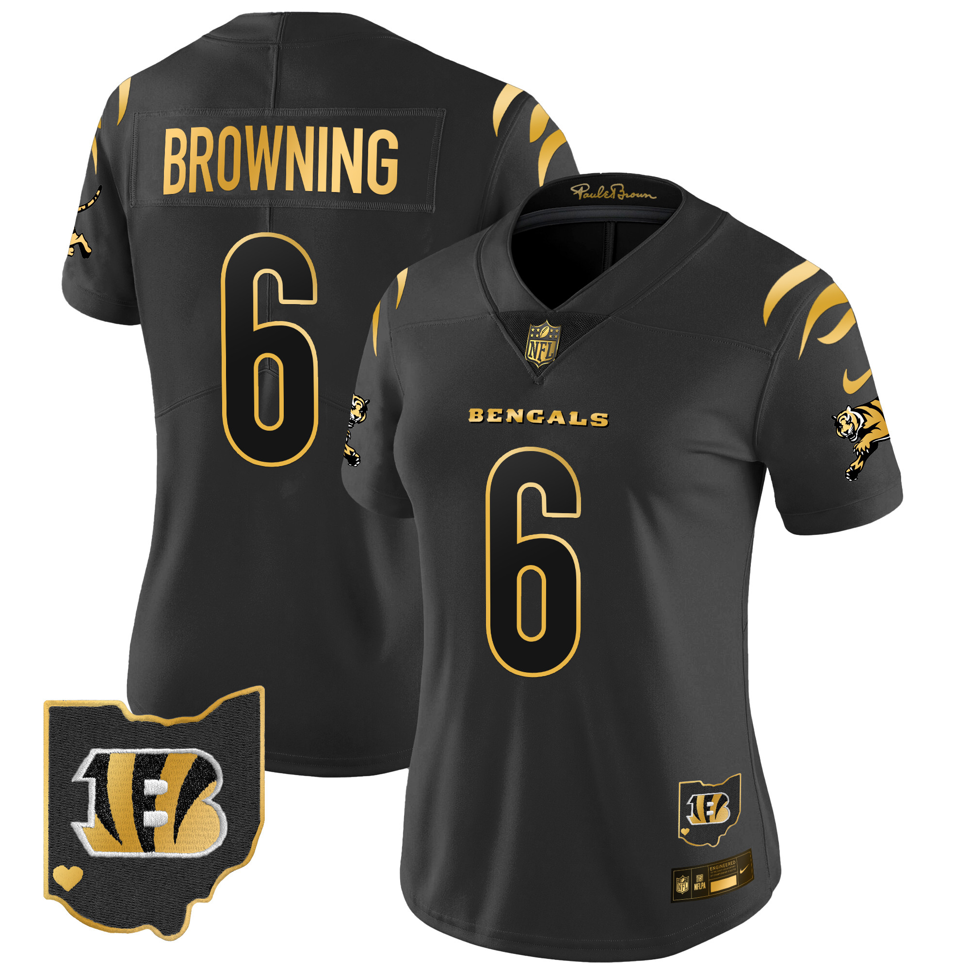 Women's Jake Browning Cincinnati Bengals 2024 Gold Vapor Limited Black Gold Jersey - All Stitched