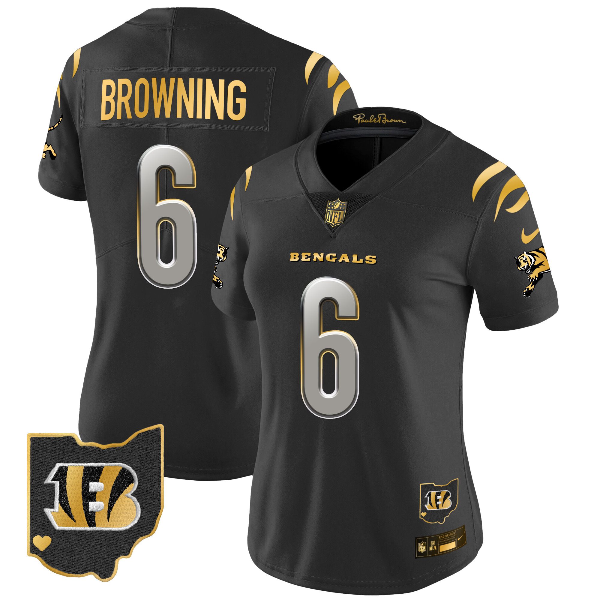Women's Jake Browning Cincinnati Bengals 2024 Gold Vapor Limited Black Limited Jersey - All Stitched