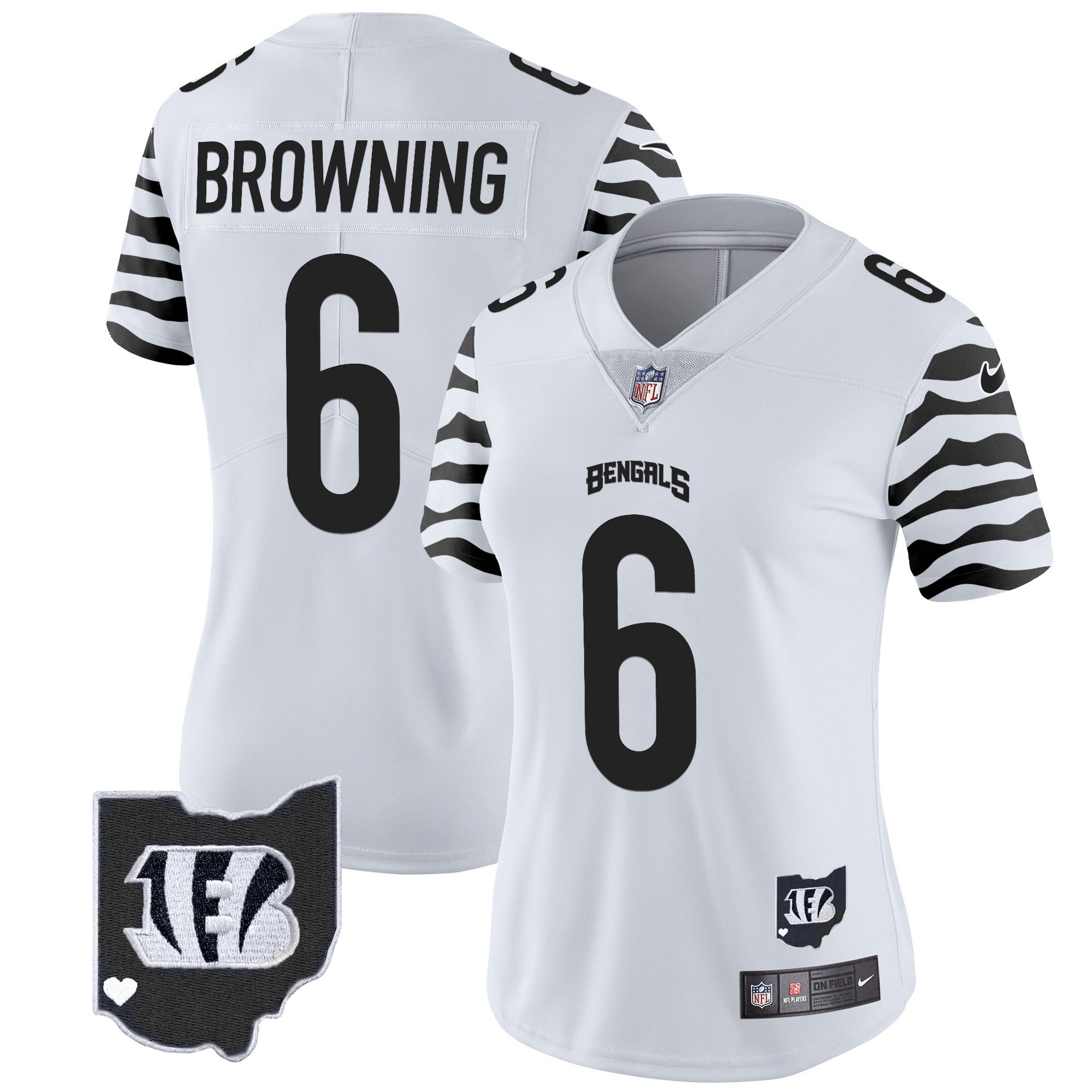 Women's Jake Browning Cincinnati Bengals Stripes Vapor Limited White Jersey - All Stitched