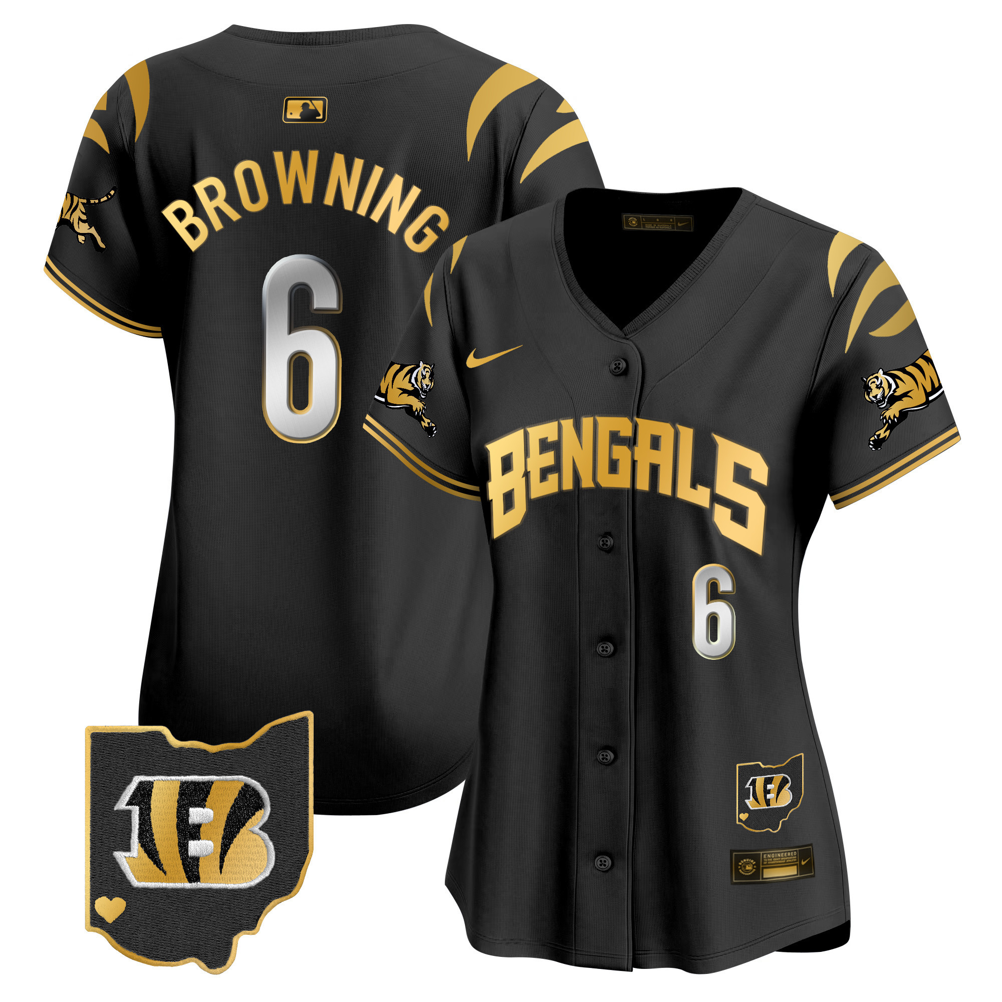 Women's Jake Browning Cincinnati Bengals Vapor Premier Limited Black Gold Jersey - All Stitched