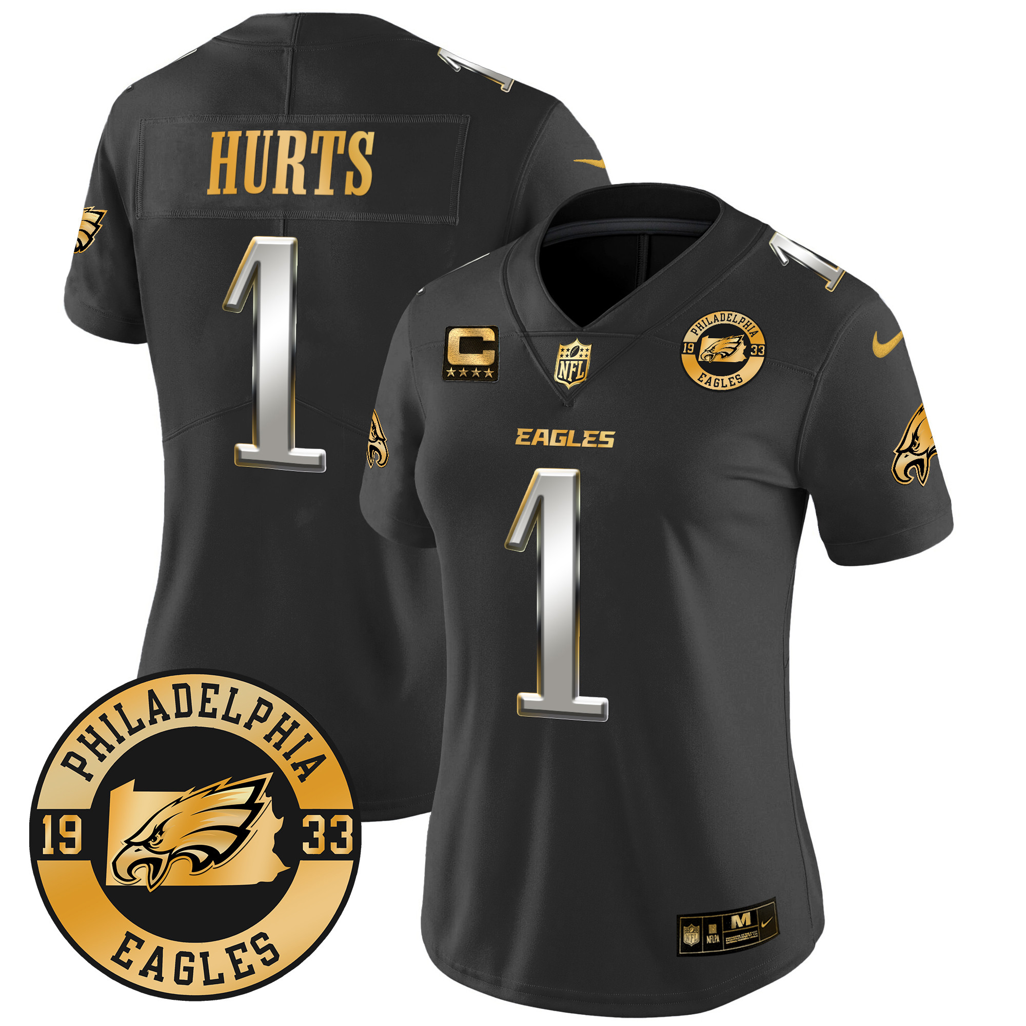 Women's Jalen Hurts Philadelphia Eagles 2024 Gold Vapor Limited Black Limited Jersey - All Stitched