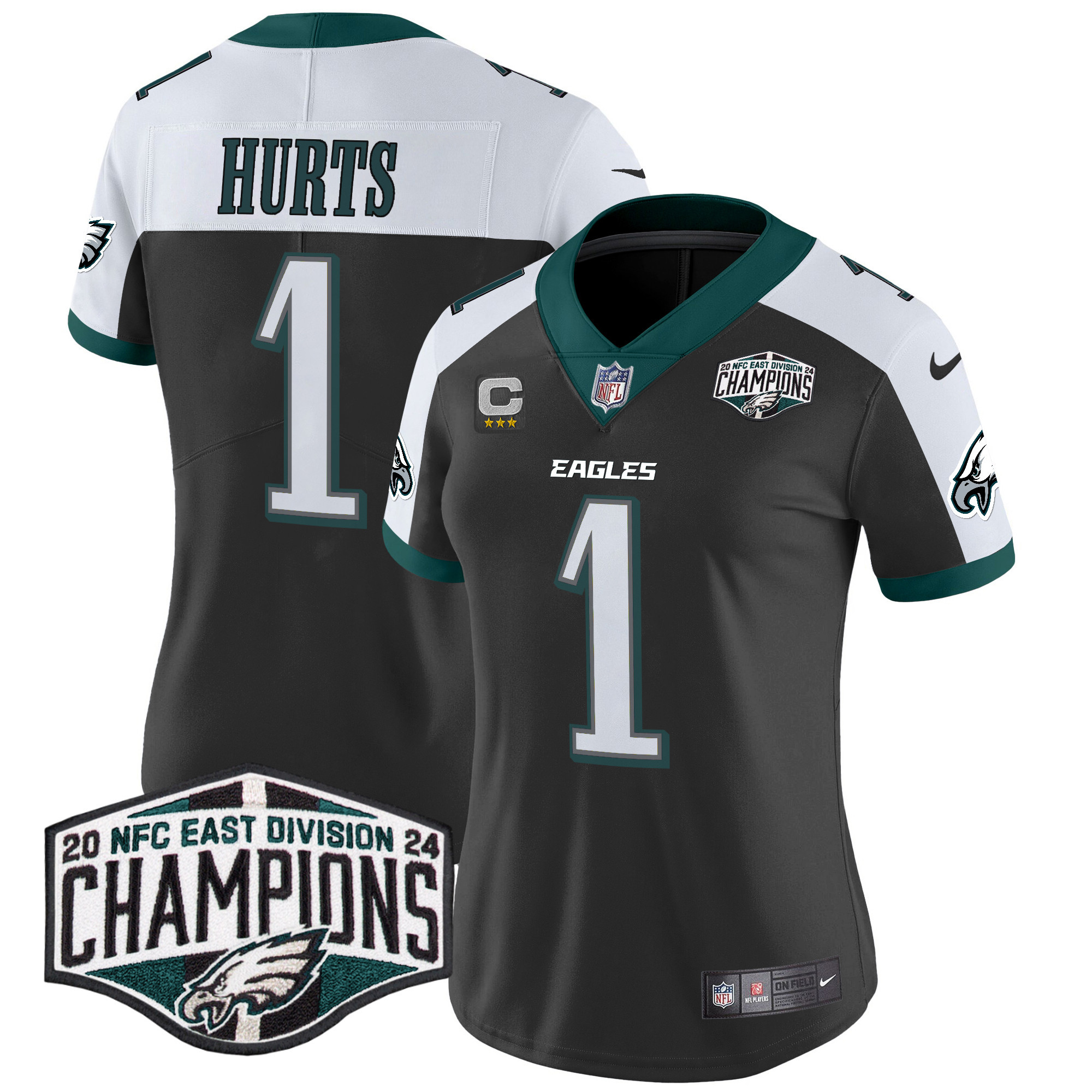 Women's Jalen Hurts Philadelphia Eagles 2024 NFC East Division Champions Vapor Limited Black Alternate Jersey - All Stitched