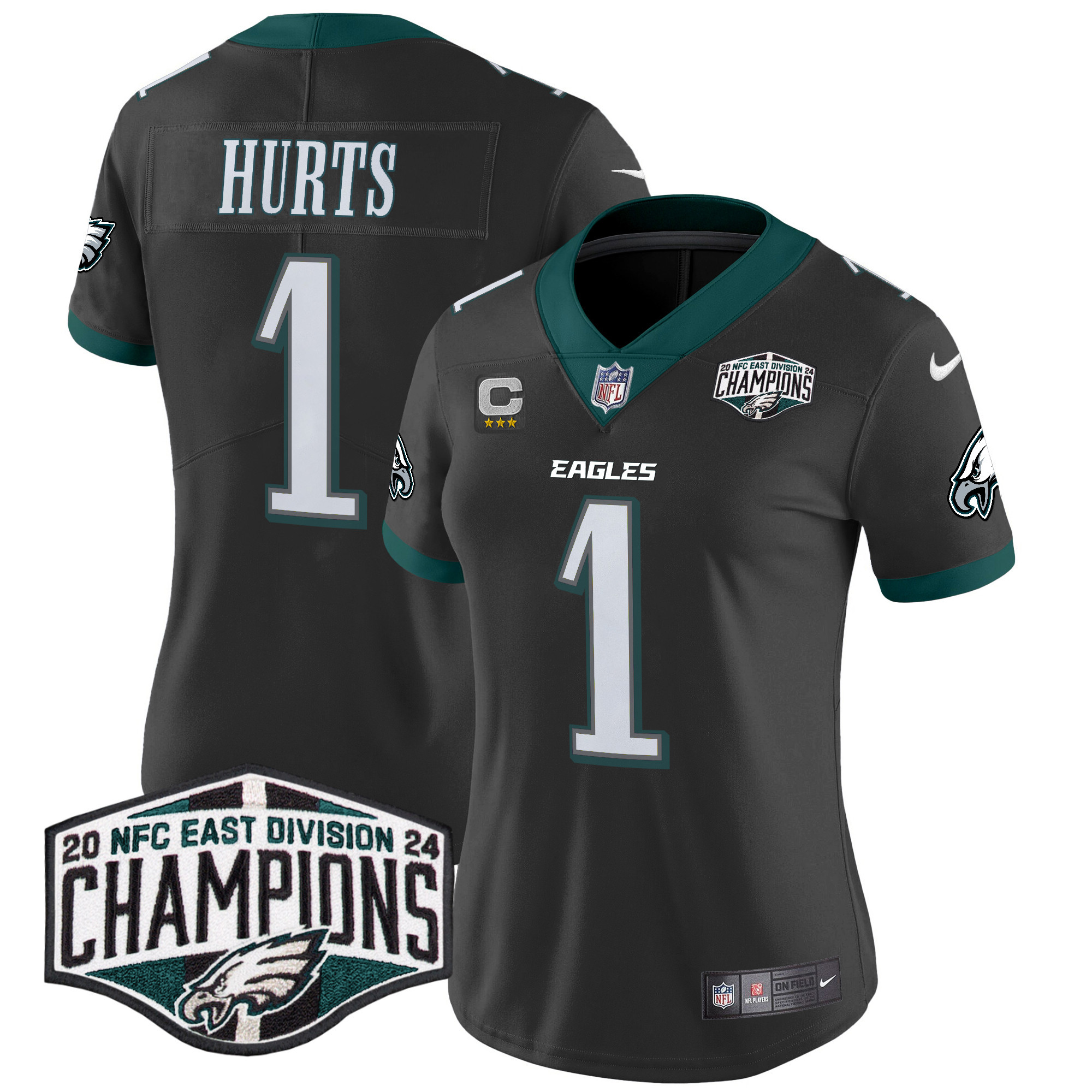 Women's Jalen Hurts Philadelphia Eagles 2024 NFC East Division Champions Vapor Limited Black Jersey - All Stitched