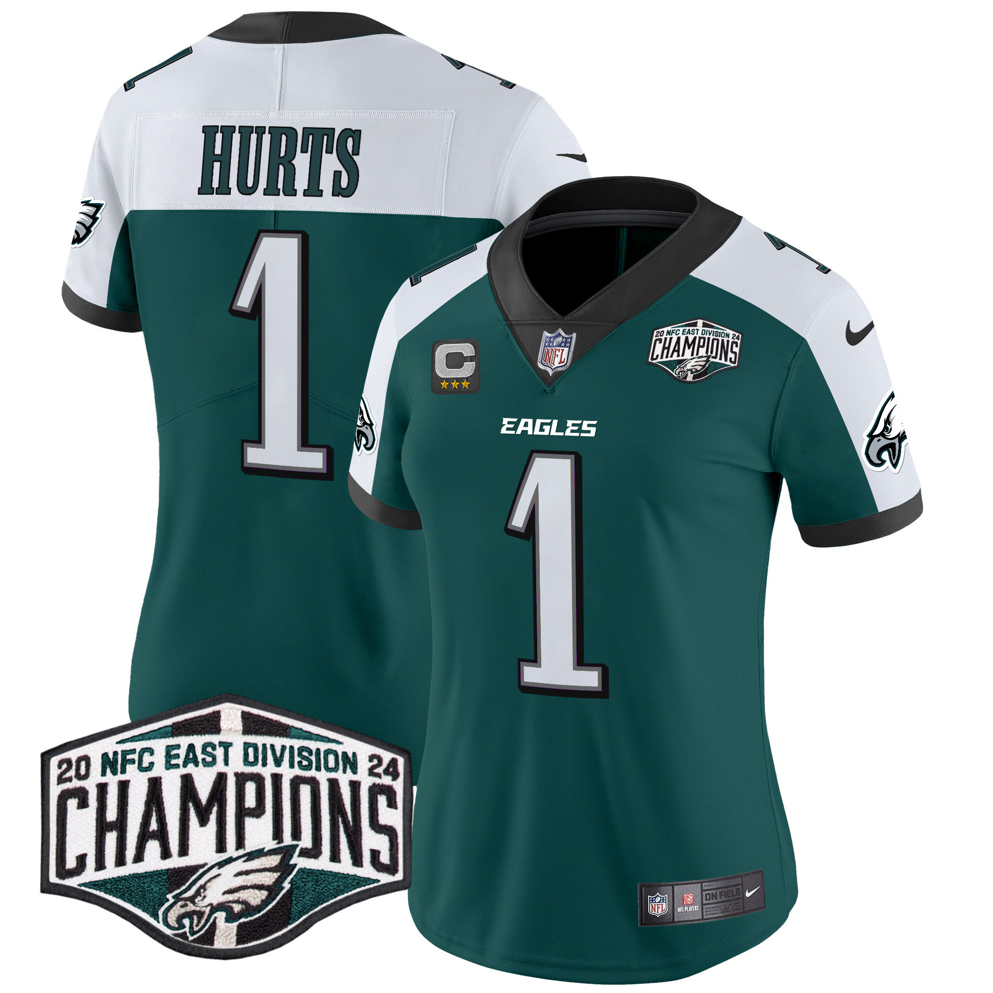 Women's Jalen Hurts Philadelphia Eagles 2024 NFC East Division Champions Vapor Limited Green Alternate Jersey - All Stitched