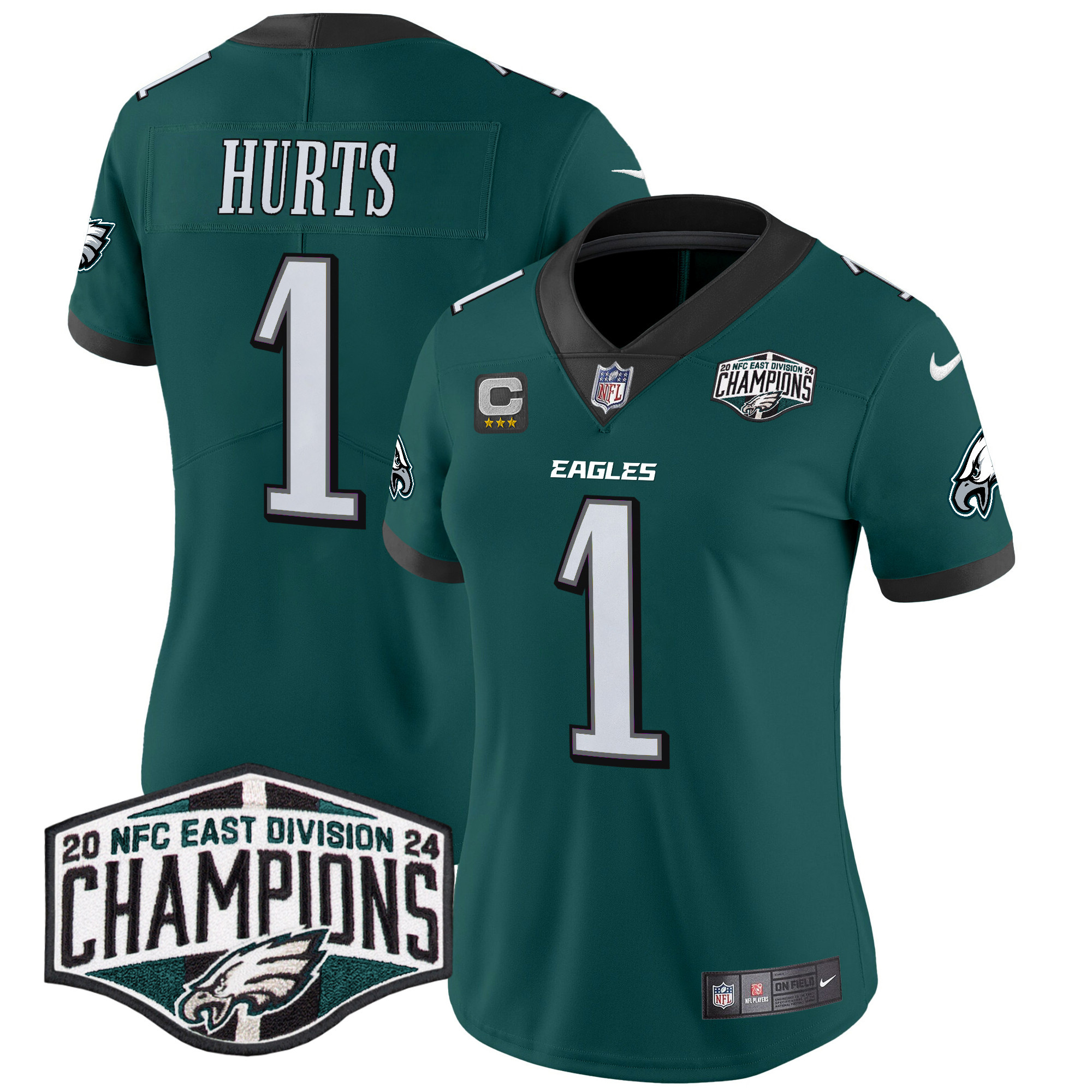 Women's Jalen Hurts Philadelphia Eagles 2024 NFC East Division Champions Vapor Limited Midnight Green Jersey - All Stitched
