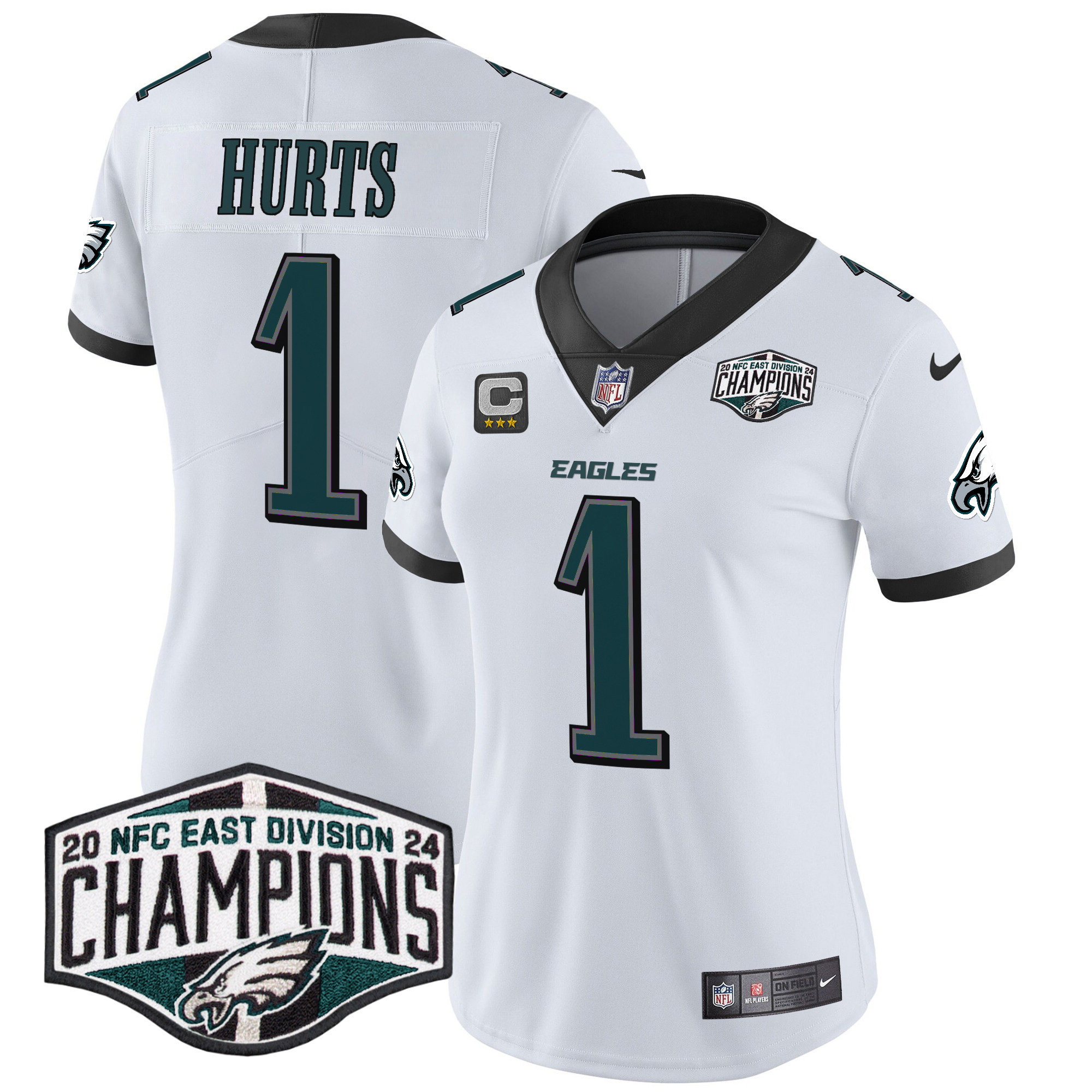 Women's Jalen Hurts Philadelphia Eagles 2024 NFC East Division Champions Vapor Limited White Jersey - All Stitched