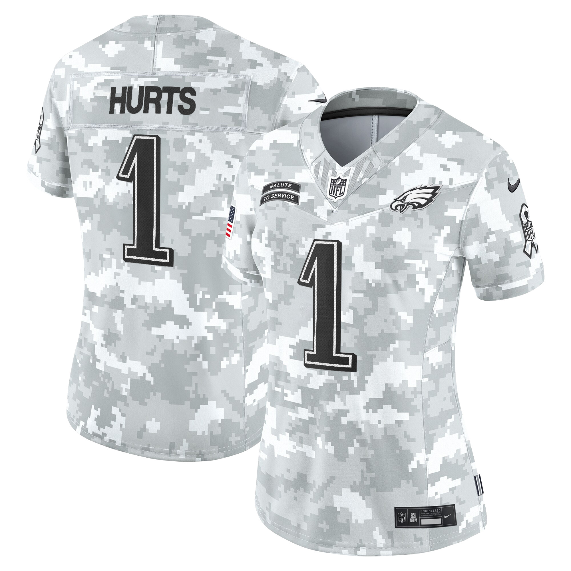 Women's Jalen Hurts Philadelphia Eagles 2024 Salute to Service Vapor Limited Arctic Camo Jersey - All Stitched