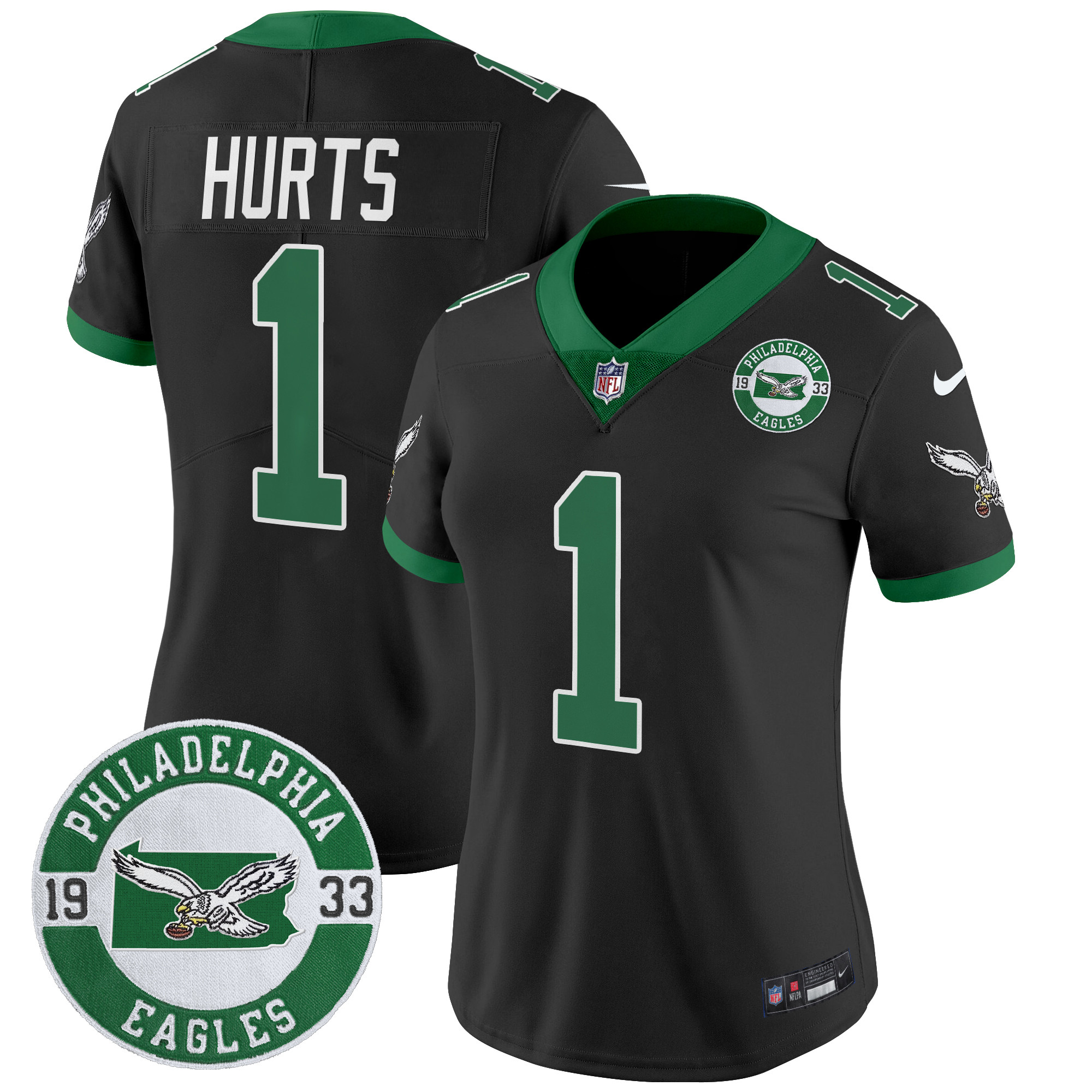 Women's Jalen Hurts Philadelphia Eagles 2024 Throwback Vapor Limited Black Jersey - All Stitched