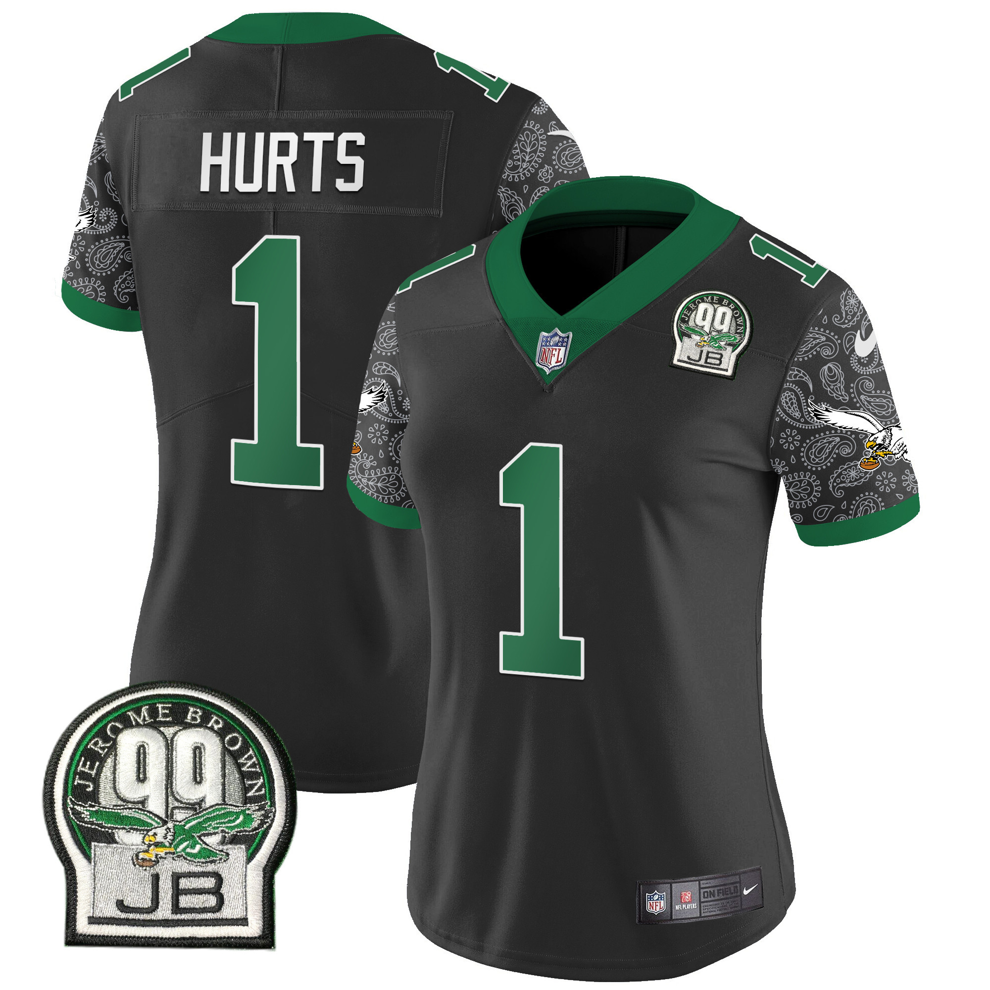 Women's Jalen Hurts Philadelphia Eagles Kelly Green Vapor Limited Black Jersey V4 - All Stitched