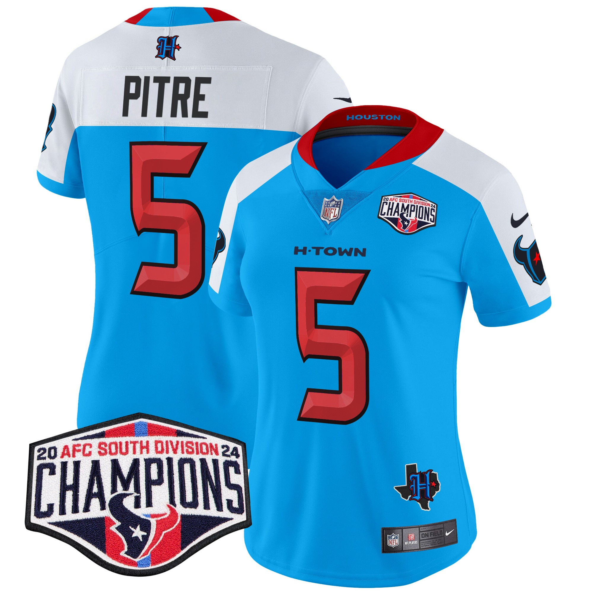 Women's Jalen Pitre Houston Texans 2024 AFC South Division Champions Patch Vapor Limited Blue Alternate Jersey - All Stitched