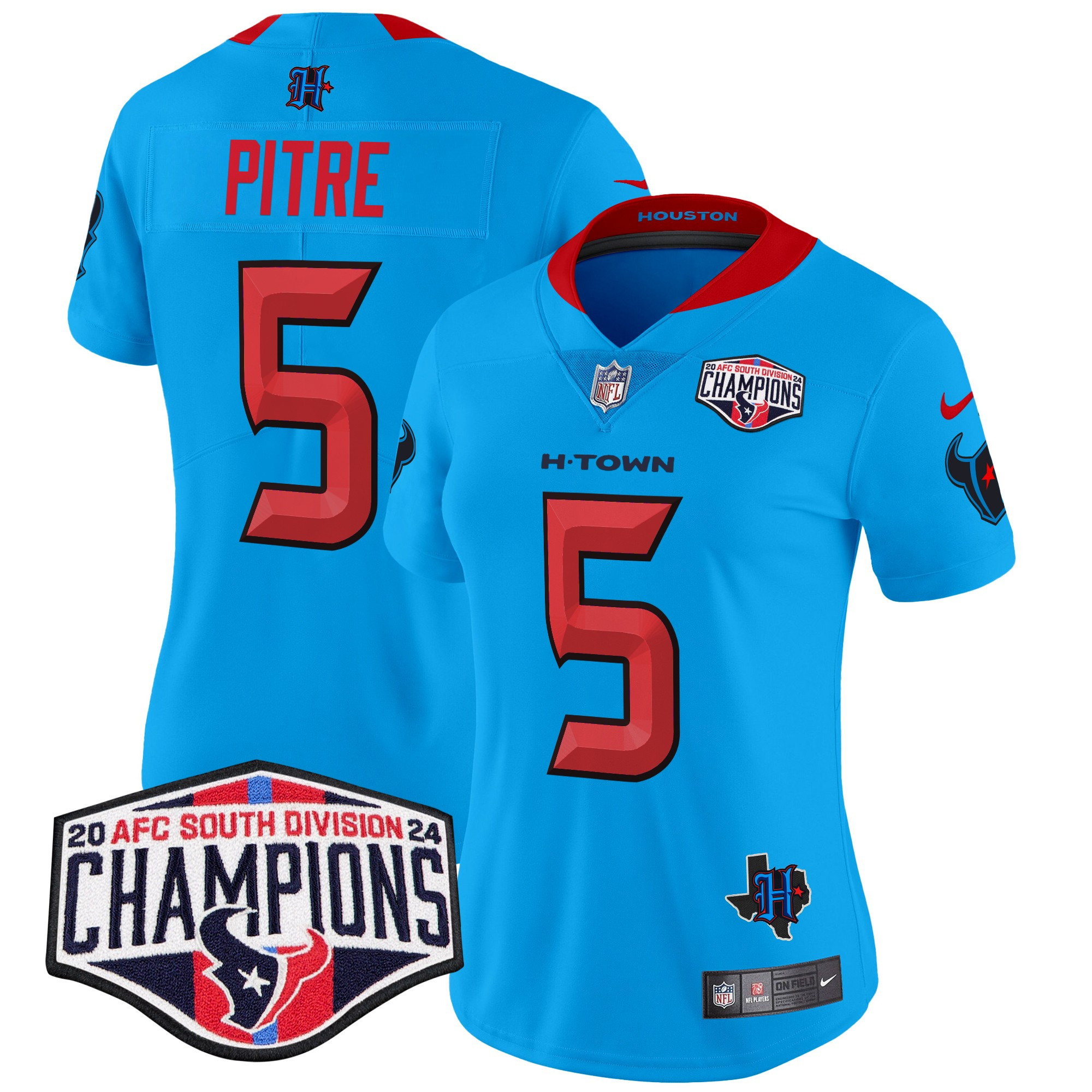 Women's Jalen Pitre Houston Texans 2024 AFC South Division Champions Patch Vapor Limited Blue Jersey - All Stitched